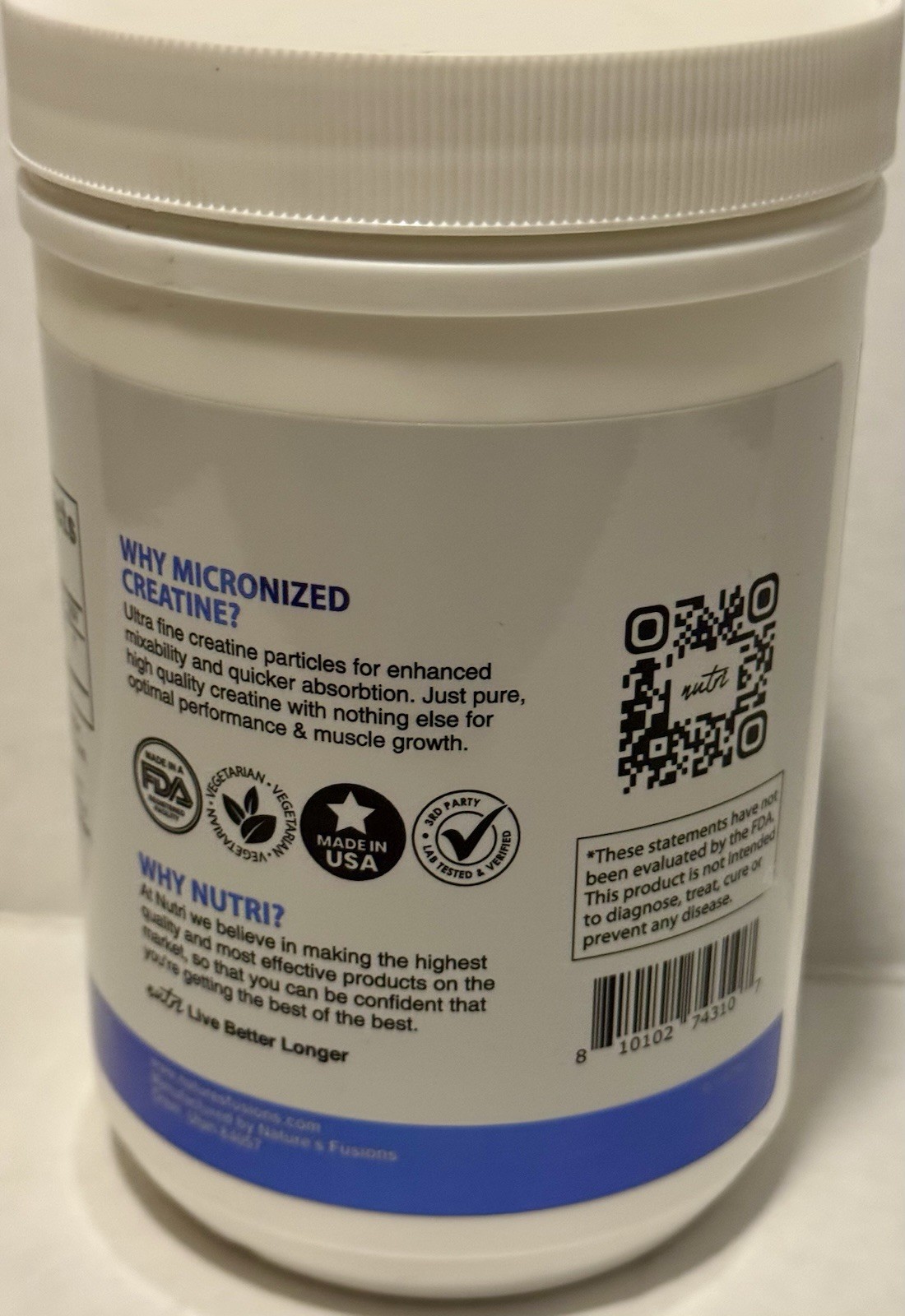 Pure Micronized Creatine Monohydrate – Unflavored 100 Servings BB 4/2028