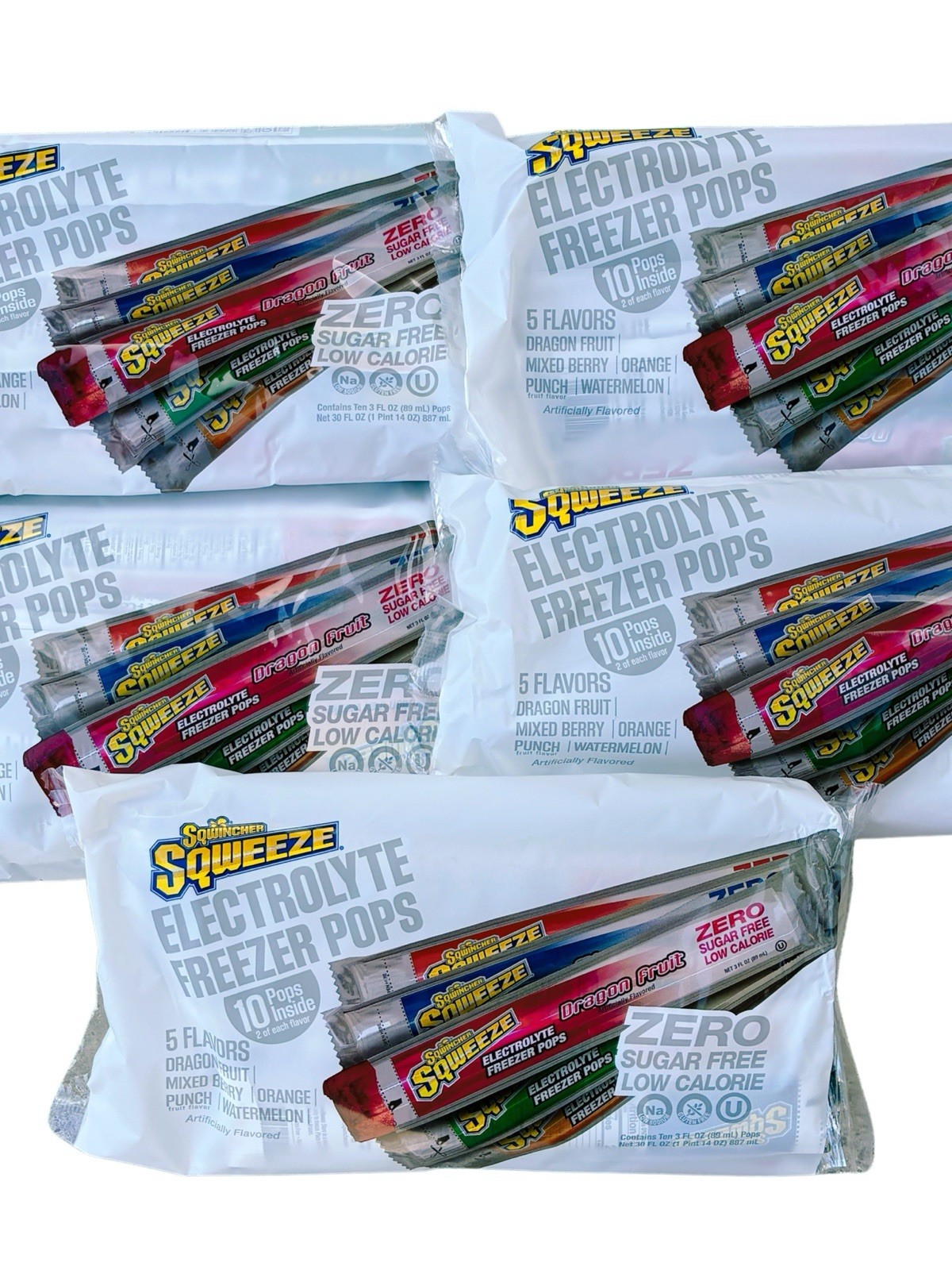 5 Packs (50 pops) Sqwincher Squeeze Electrolyte Freezer Pops Zero Sugar
