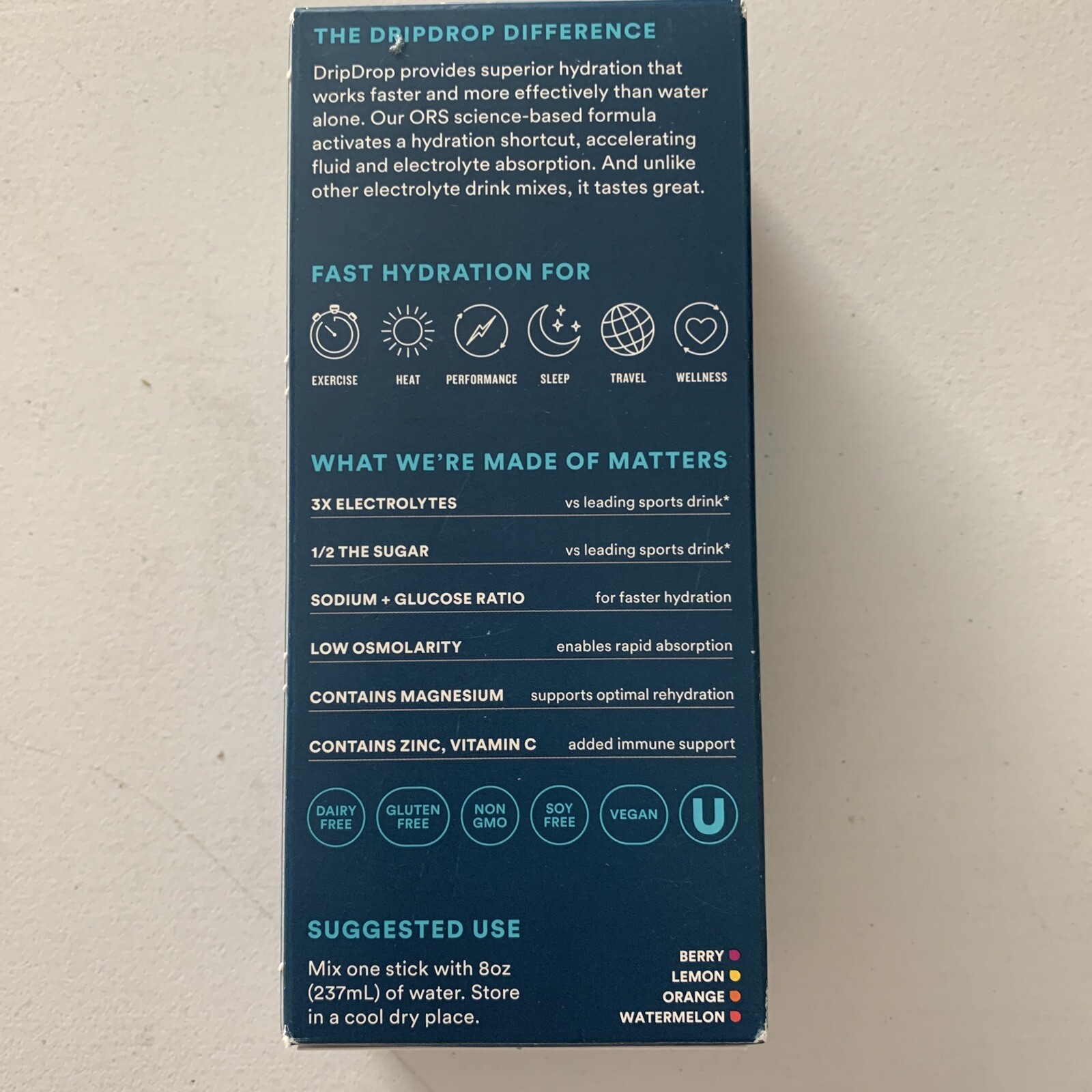 DripDrop Fast Hydration Electrolyte Powder, Bold Variety 8 Count 850018328074VL