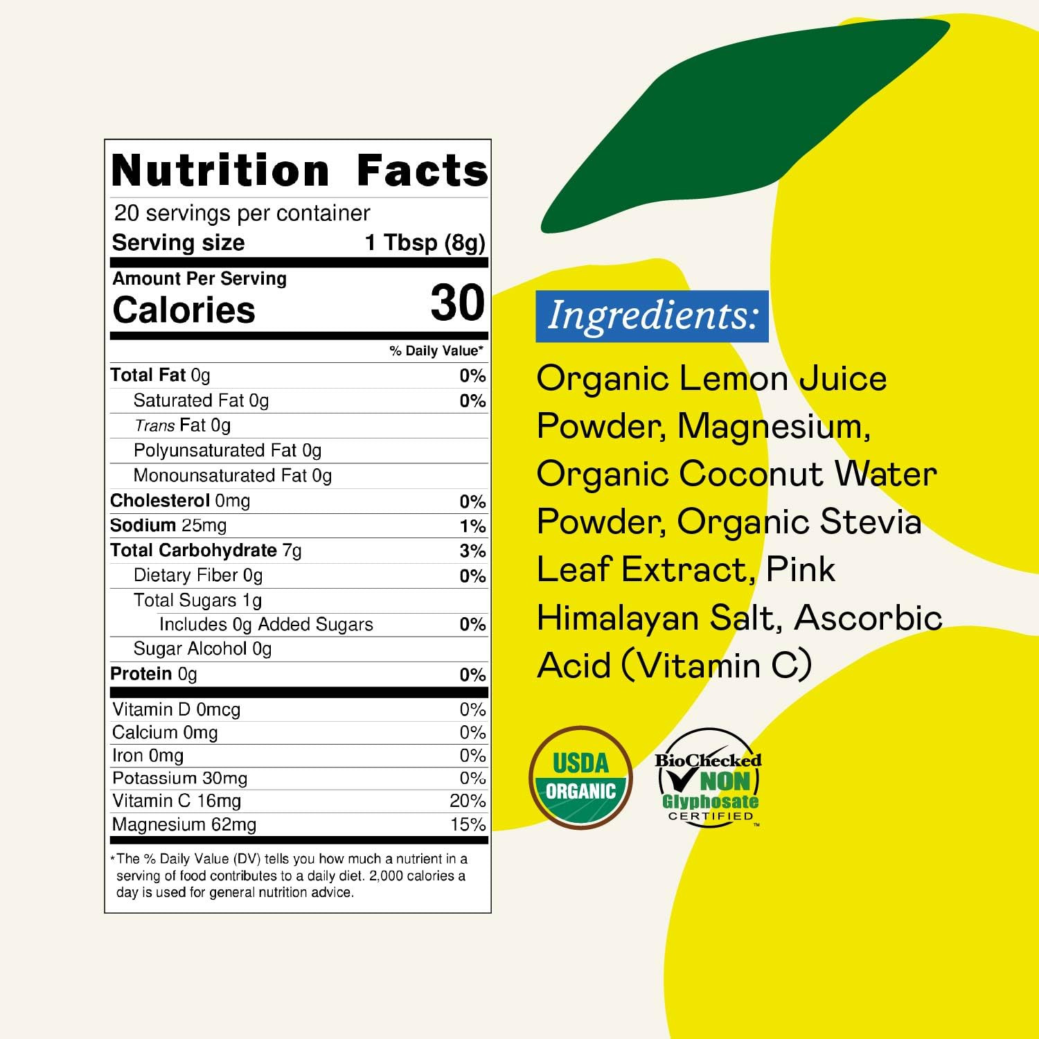 Organic Hydration Electrolyte Drink Mix, Certified Organic Hydration Powder, Non