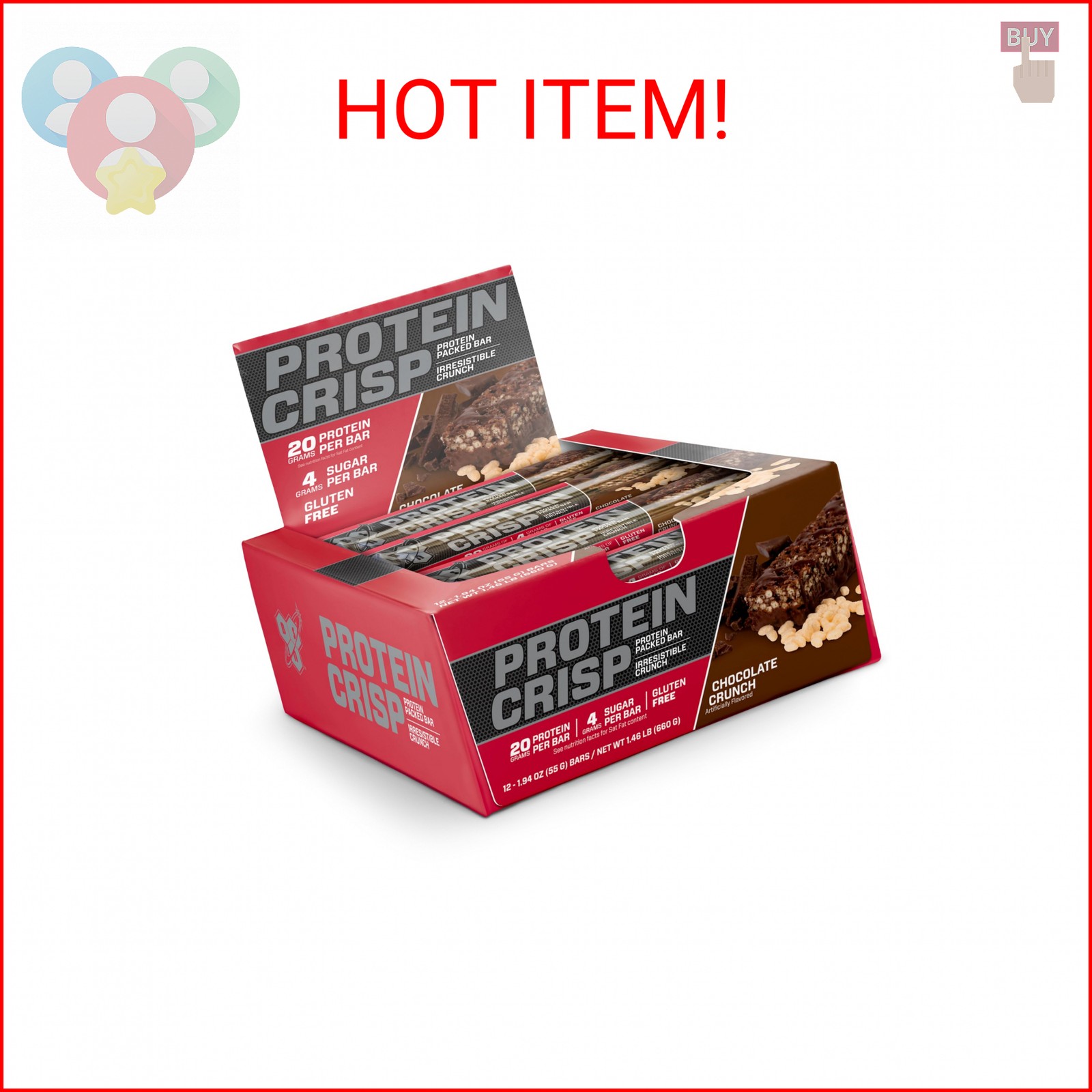 BSN Protein Crisp Bar, Chocolate Crunch, 20 Gram Protein Snack Bars with Whey an