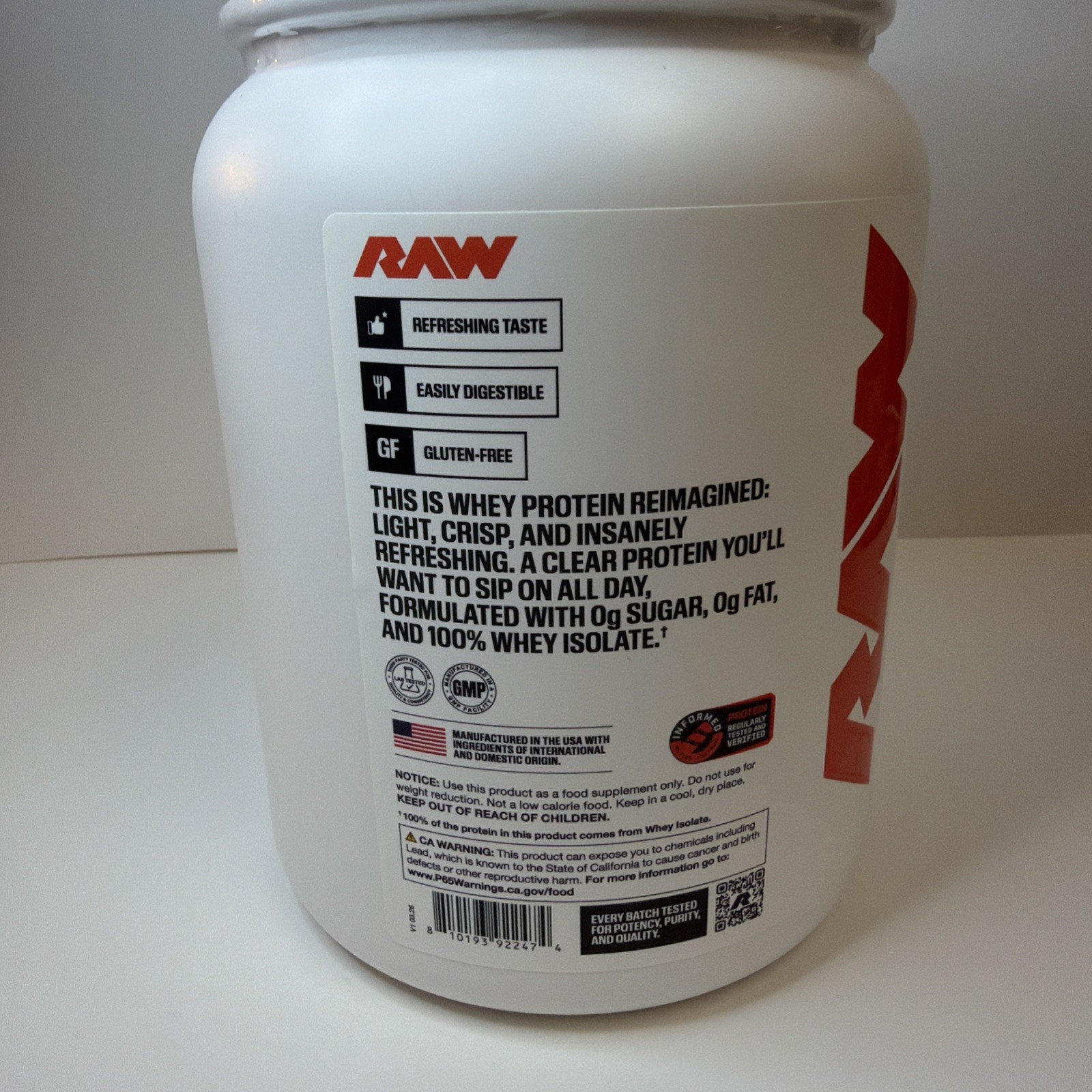 Raw Nutrition Clear Whey Protein – Cotton Candy Grape – Brand New – 25 Servings