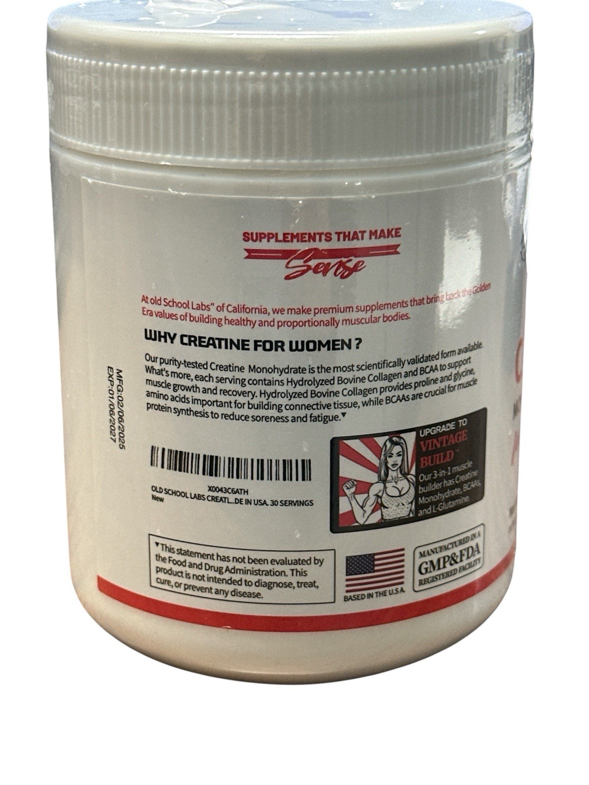 Old School Labs Creatine Monohydrate Powder for Women – 240g (30 Servings)