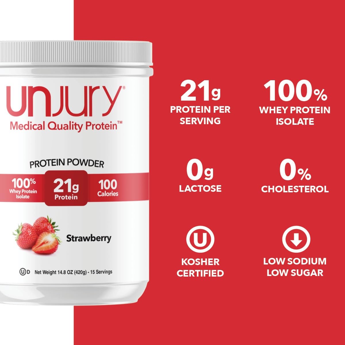 Unjury Whey Protein Powder | Strawberry | 21g 100% Whey Isolate Protein Powde…