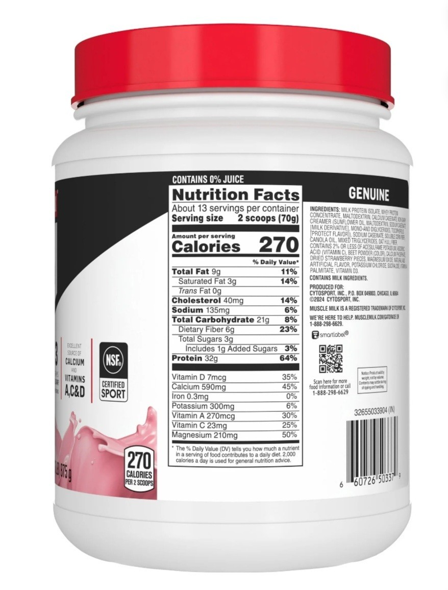 Muscle Milk Genuine Protein Powder Strawberries ‘NCrème 30.9 oz NSFSport -SEP/27
