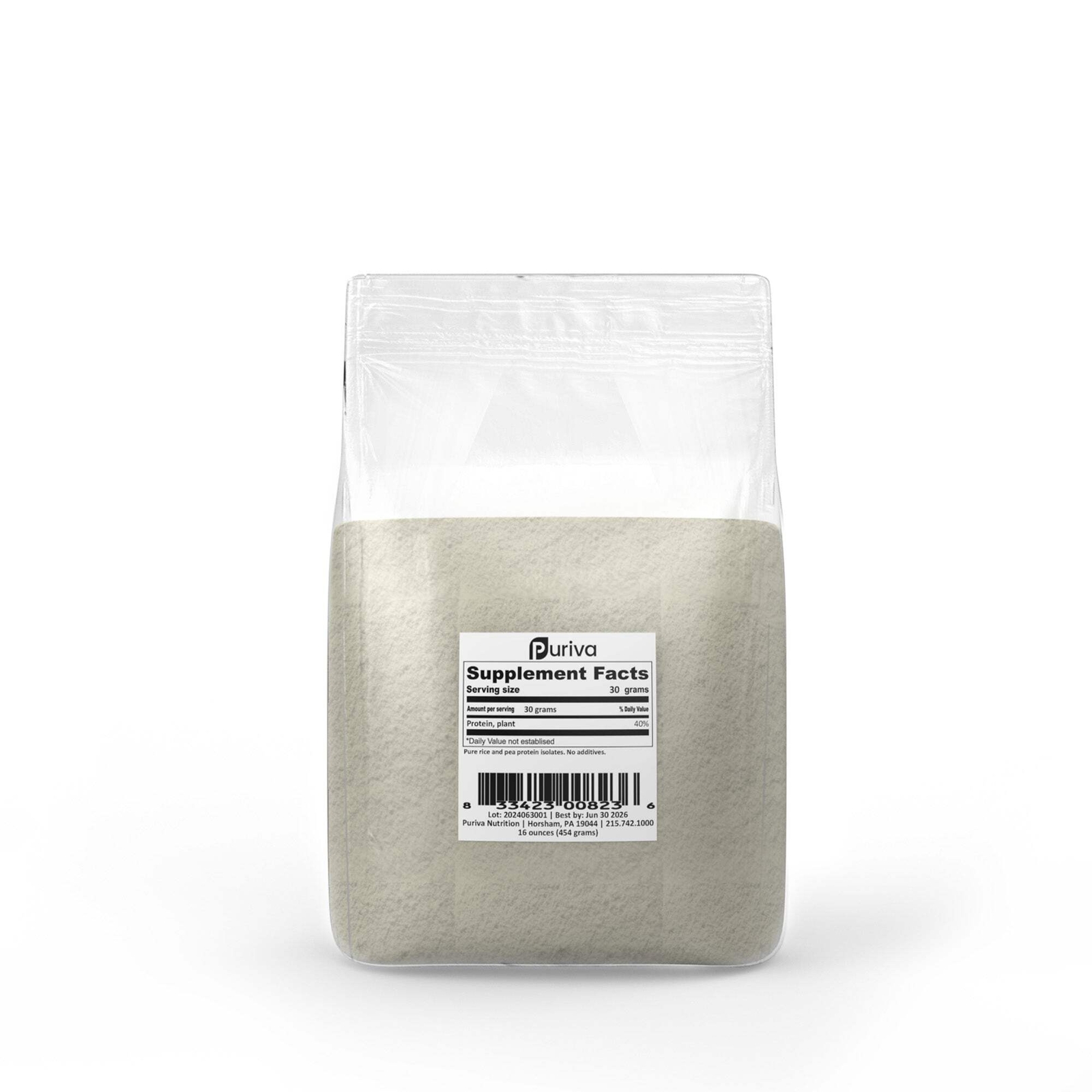 Protein powder, Plant, plain, 1 pound, Puriva Nutrition