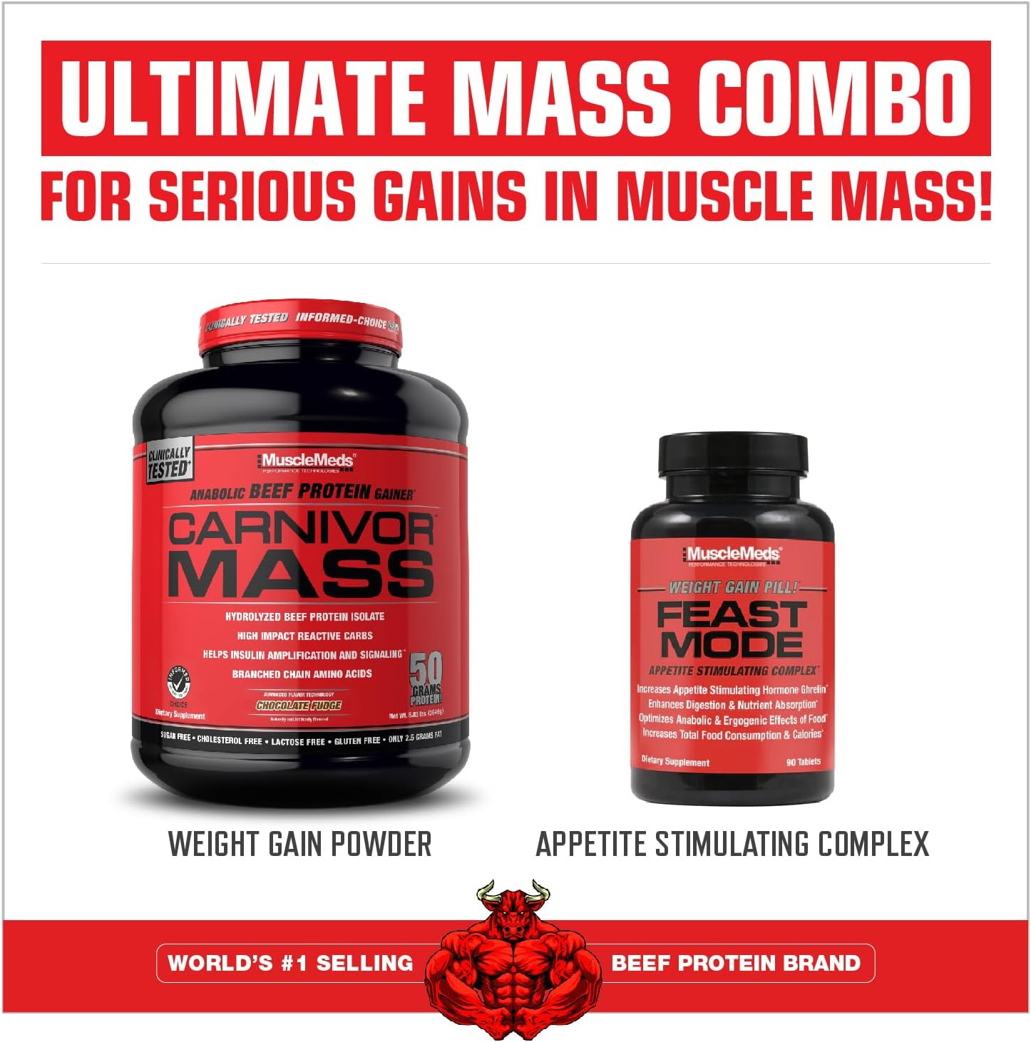 CARNIVOR Mass Gainer Beef Protein Isolate Shake, 50 Grams Protein, 125 Grams Car