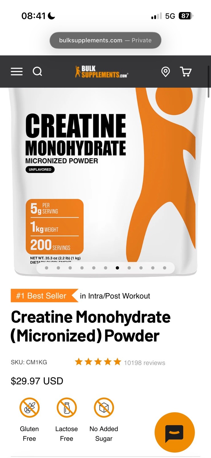 *NEW* Bulk Supplements – 200 Serving Creatine Monohydrate (BB: 4/2028)