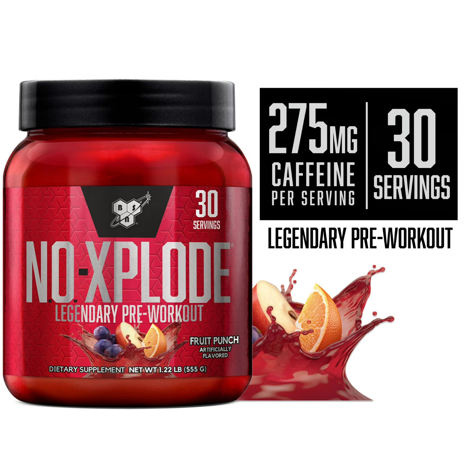 BSN N.O.-Xplode Pre Workout Powder Fruit Punch 30 Servings Energy Performance