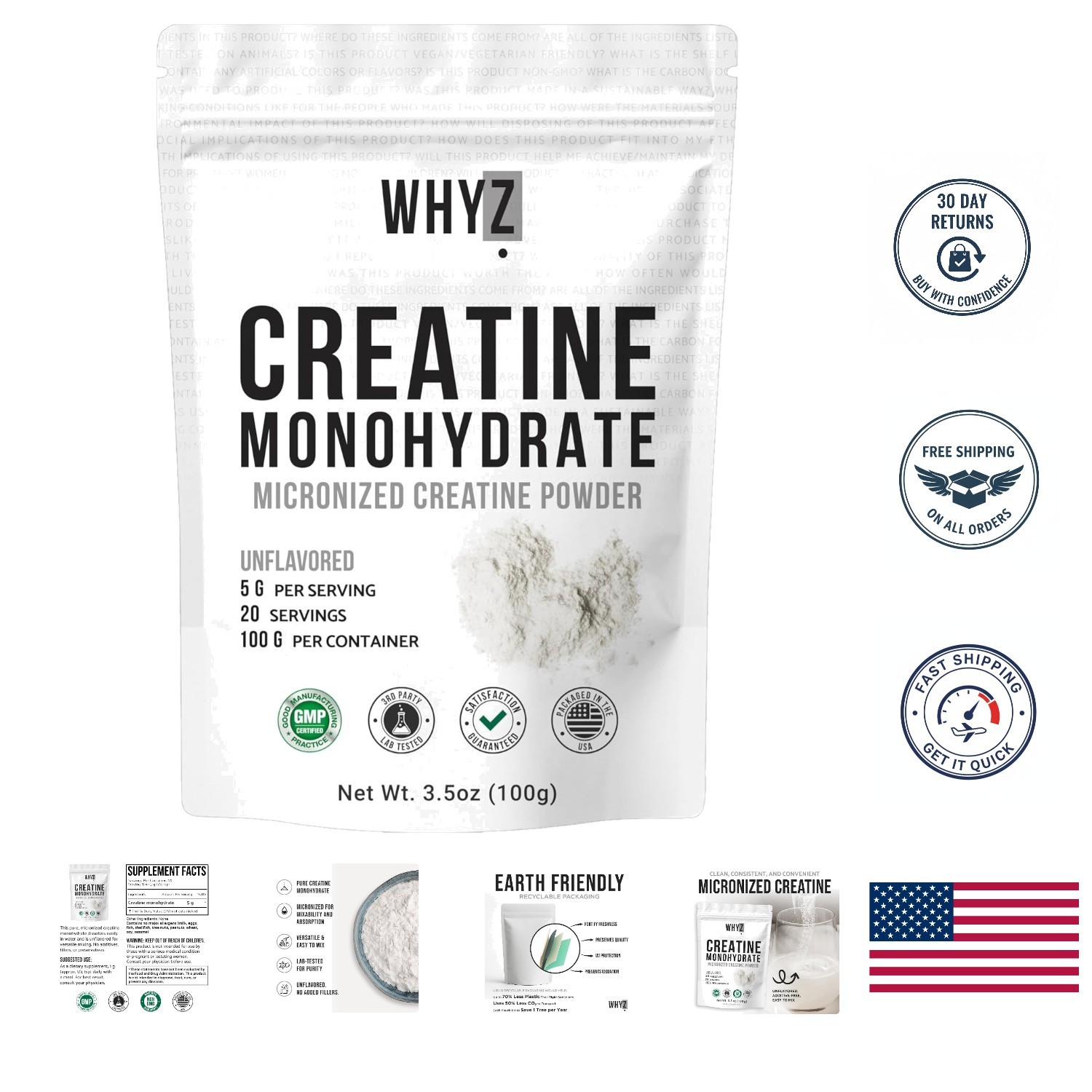 Unflavored Micronized Creatine Monohydrate Powder, 3.5 oz for Muscle Support