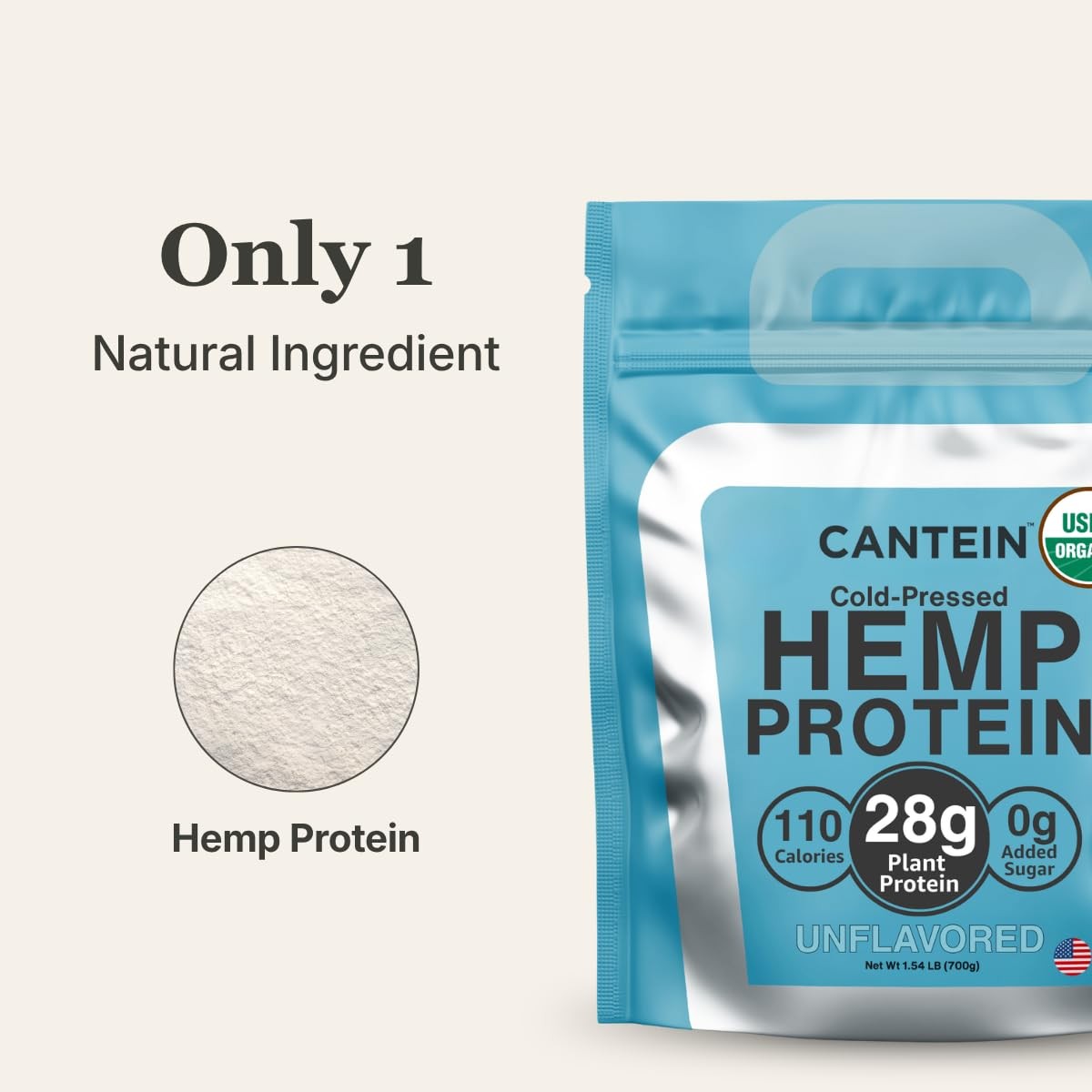 Cantein Organic Hemp Protein Powder, Vegan Plant 1.56 Pound (Pack of 1)