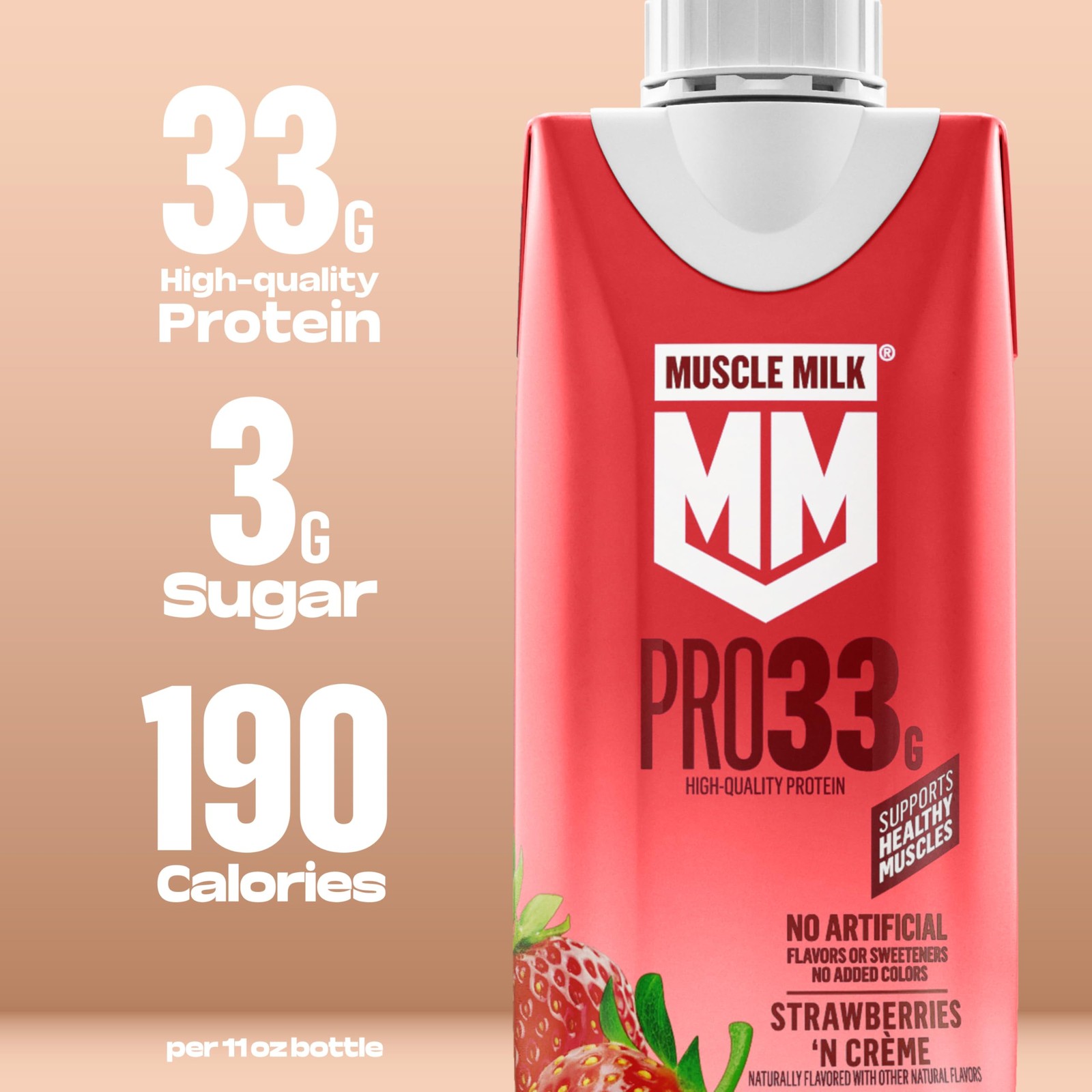 Muscle Milk Pro High Protein Shake, Strawberry, 11 fl 11 Fl Oz (Pack of 12)