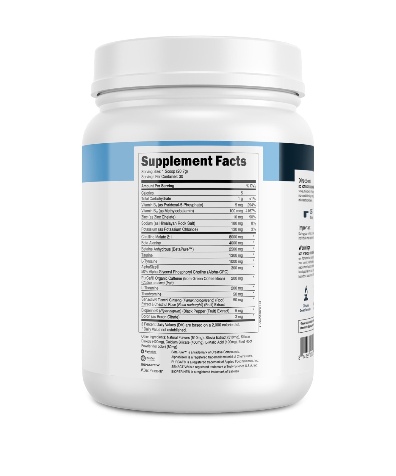 Transparent Labs Bulk Pre Workout Powder – 30 Servings (Pack of 1), No Color