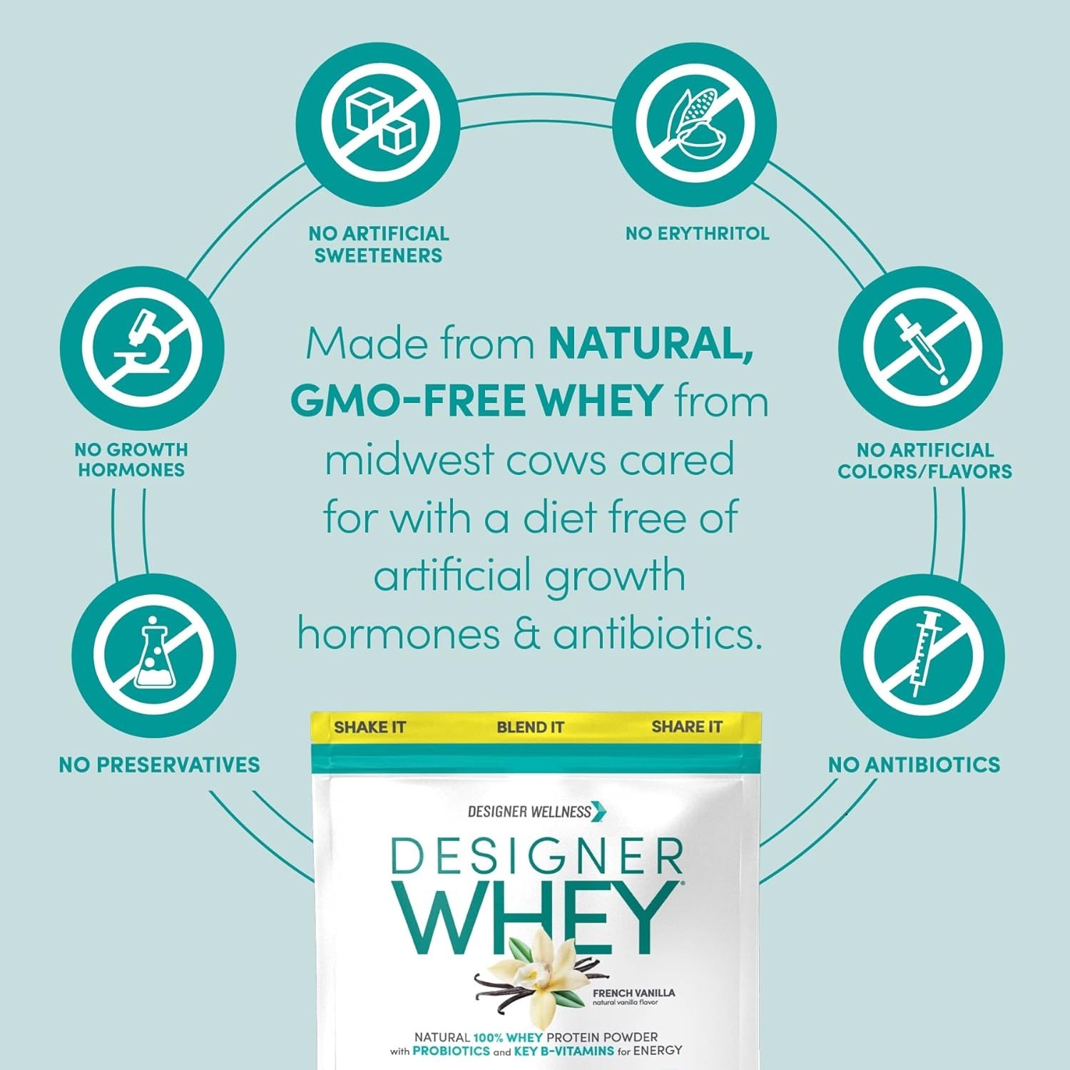 Designer Wellness, Designer Whey, Natural Whey Protein Powder with Probiotics, F