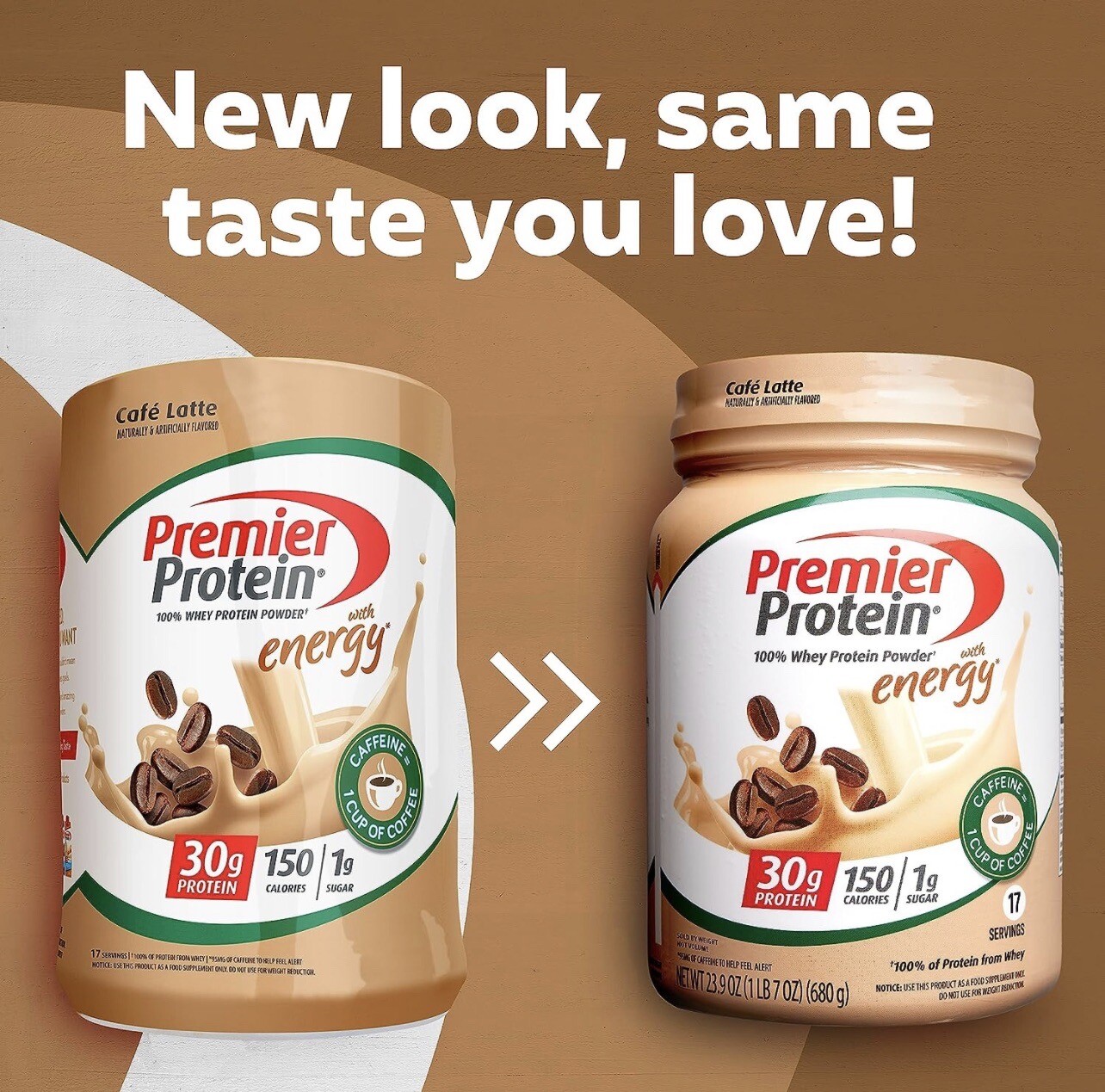Premier Protein 100% Whey Protein Powder, Café Latte, 30g Protein, 23.3oz, 1.7lb