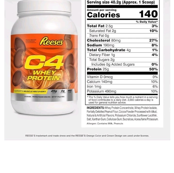 3 PACK BUNDLE C4 Premium Whey Protein Powder, Reese’s PeanutButter, 1.43lb(Each)