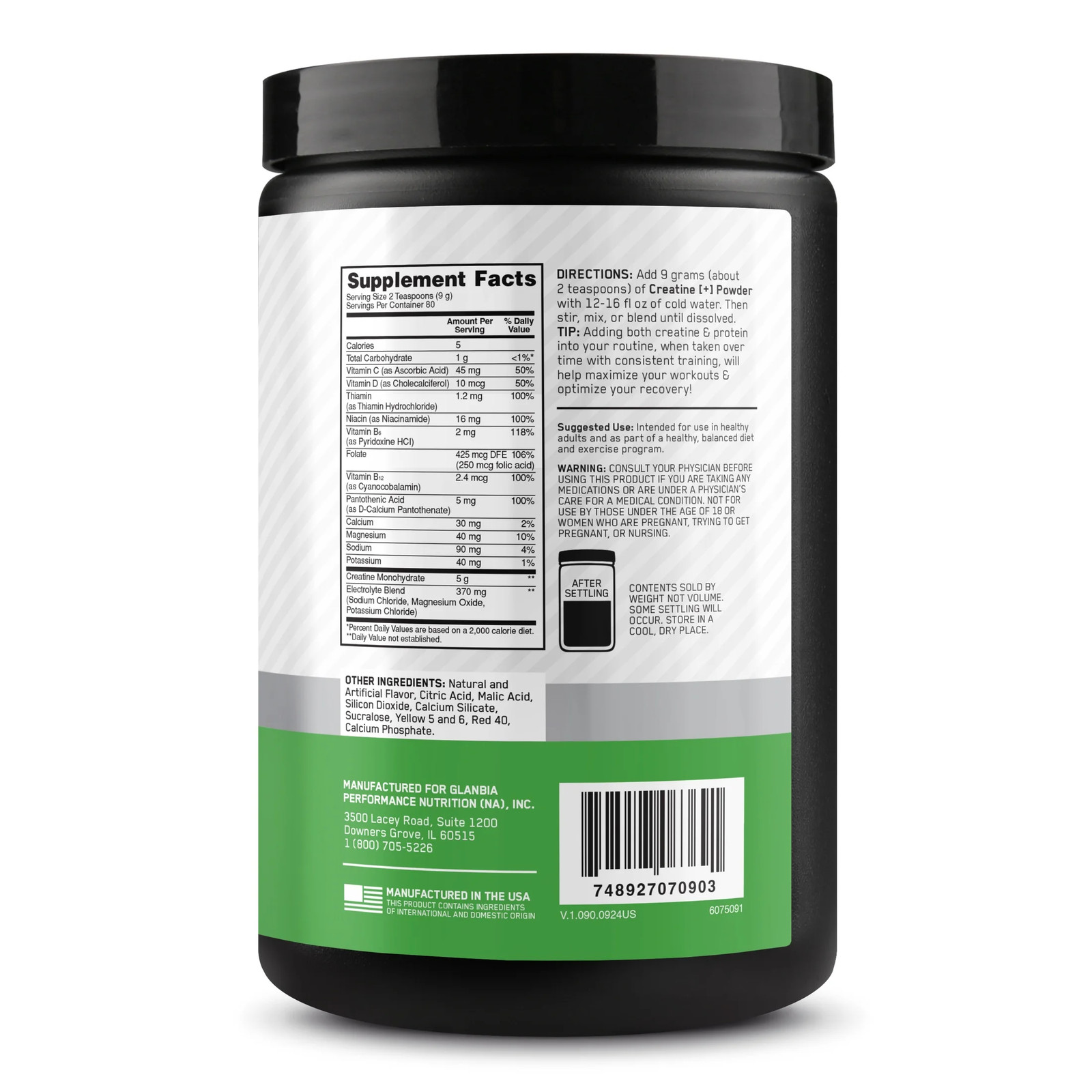 Optimum Nutrition Creatine Monohydrate plus Powder, Strawberry Peach Flavored Cr