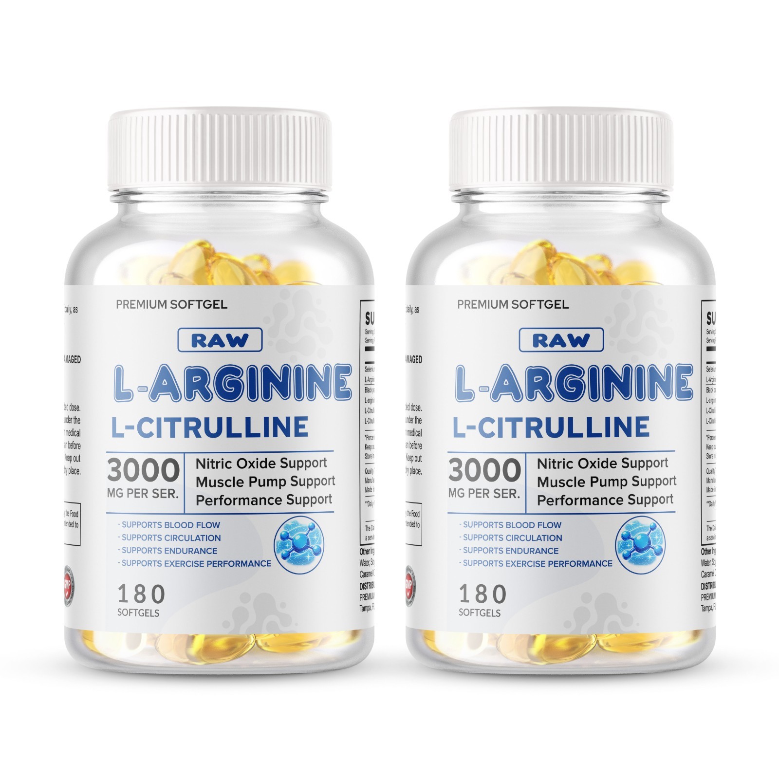 L-Arginine L-Citrulline Nitric Oxide Booster 3000mg, 360 Softgels, 180 Servings