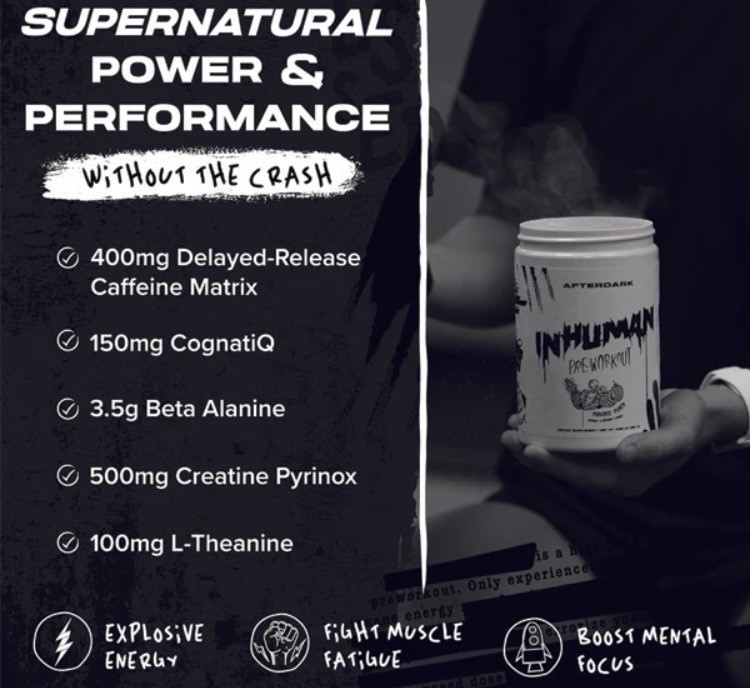 AFTERDARK INHUMAN PRE-WORKOUT V2 ENERGY PUMP PARADISE PUNCH EXP: 05-2026
