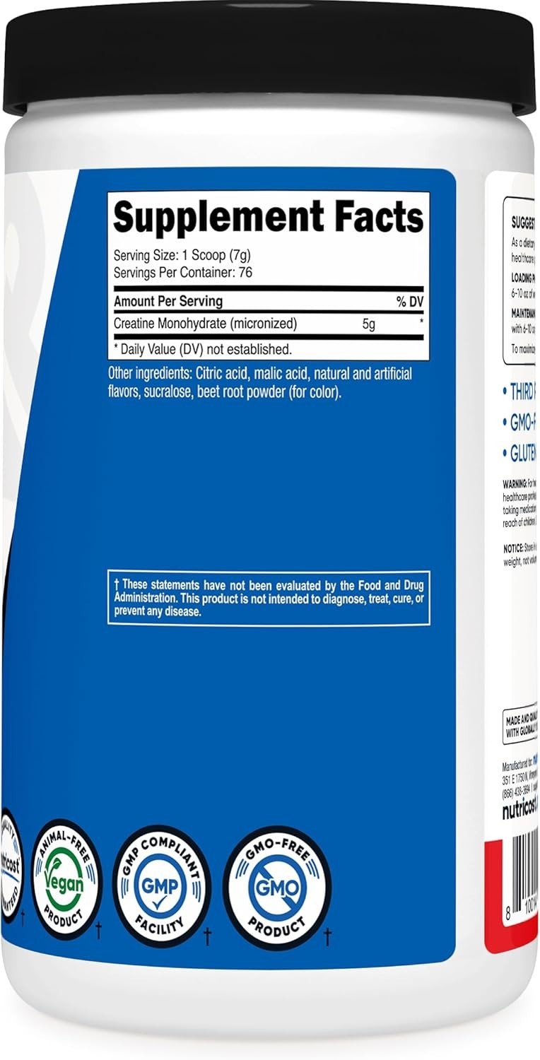 Micronized Creatine Monohydrate Powder, 500g in Fruit Punch Flavor – 71 Servings