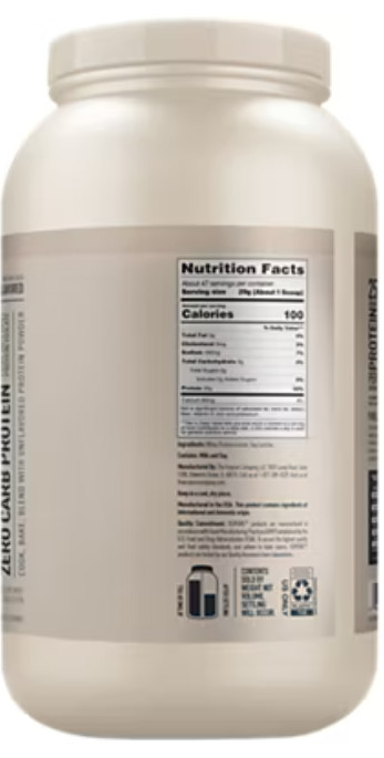 100% Whey Protein Isolate Zero Carb – Unflavored
