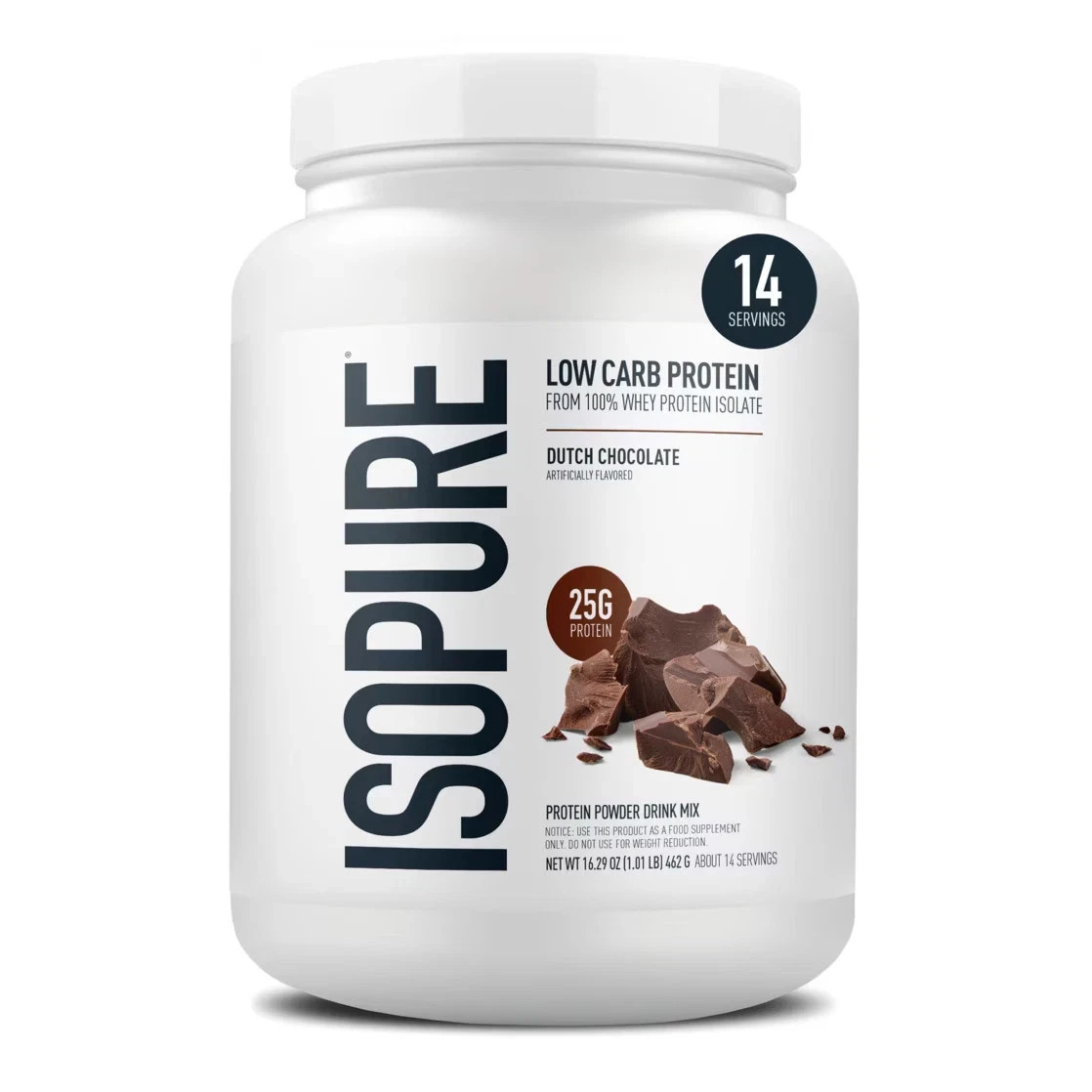 Isopure Low Carb 100% Whey Protein Isolate Chocolate Protein Powder, 25g, 14 Ser