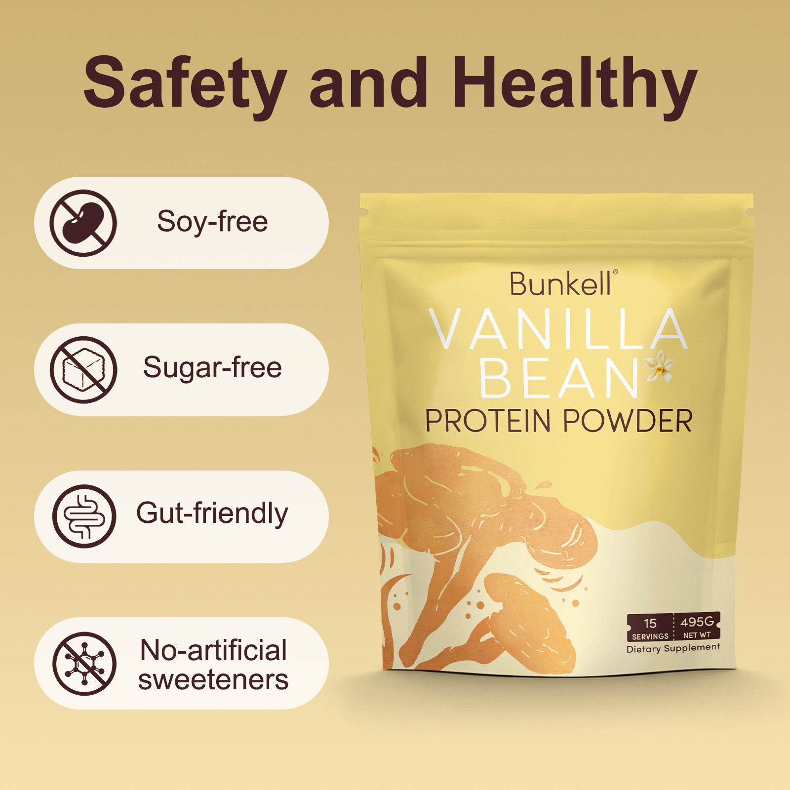 Bunkell Vanilla Protein Powder with Whey and Plant Proteins 495G Sugar-free