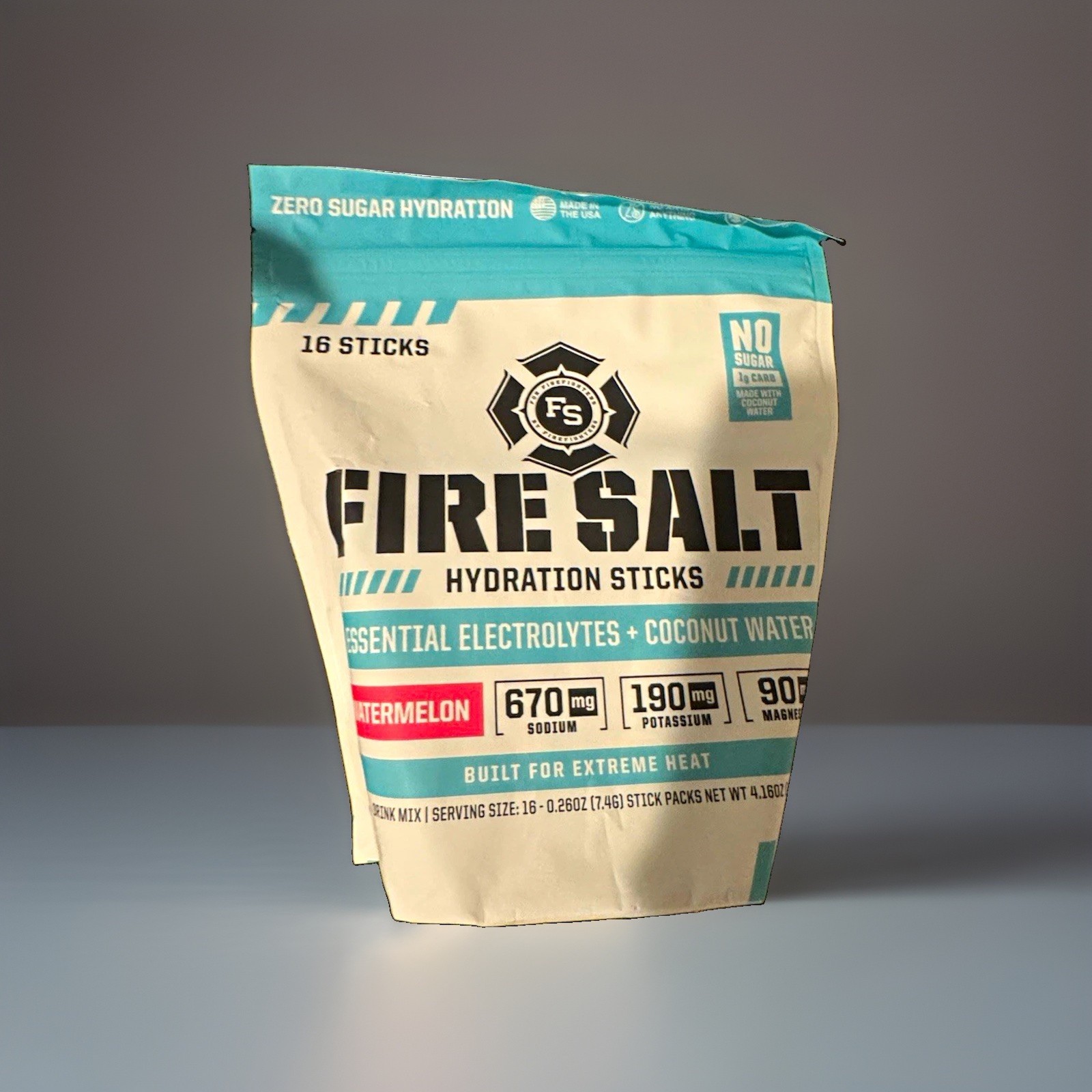 Fire Salt Electrolyte Hydration Powder Sticks Watermelon Sugar-Free Vegan 16ct
