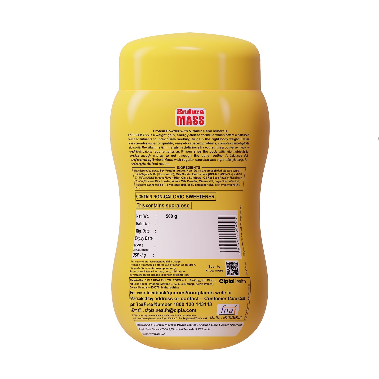 Endura Mass Weight Gainer Powder 500g Banana Flavour | Unique blend of 3 Sour…