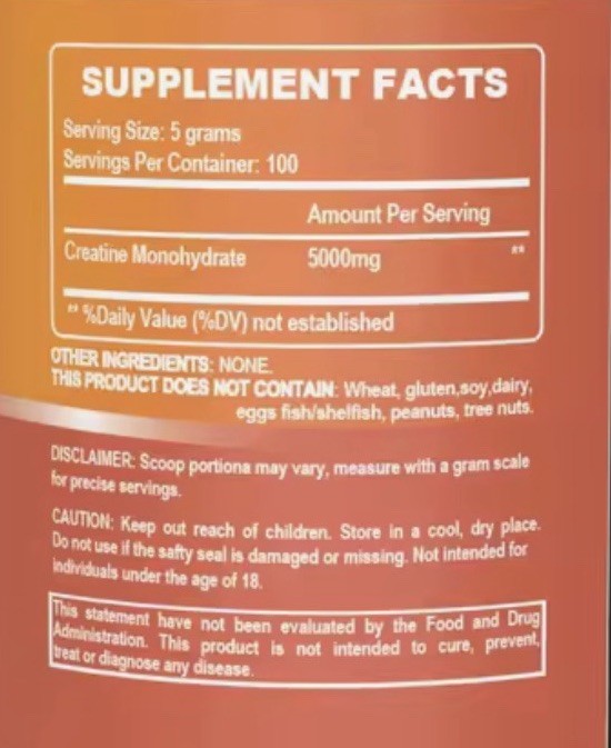 Nature4U Creatine Monohydrate Powder 500g Unflavored Dairy-Free Gluten-Free