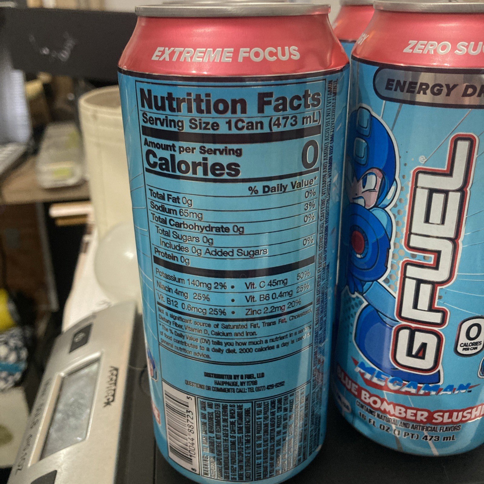 Limited Edition Megaman Blue Bomber Slushee GFuel Energy Drink Can 16oz 4 pack