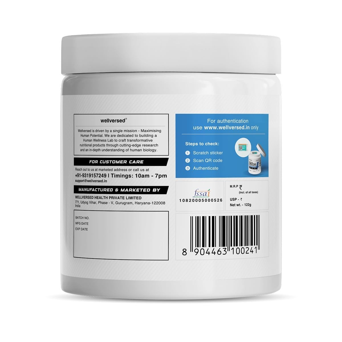 Wellcore Micronised Creatine Powder 122g For Enhanced Muscle Strength