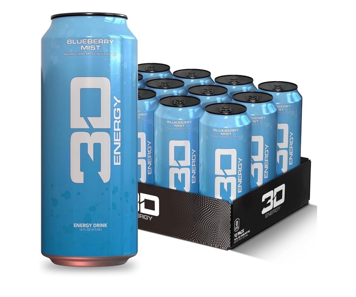 3D Energy Blueberry Mist Drink 16 fl oz 200mg Caffeine Zero Sugar 12 Pack