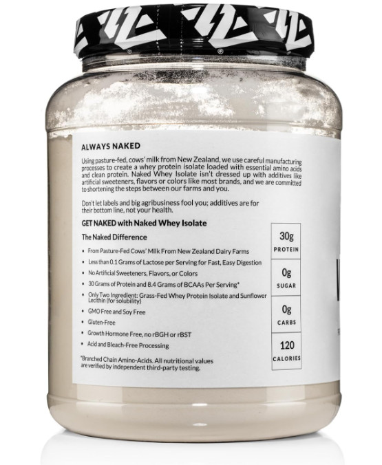 NAKED Whey Isolate Protein Unflavored 30g Grass-Fed Zero Carb 28 Servings
