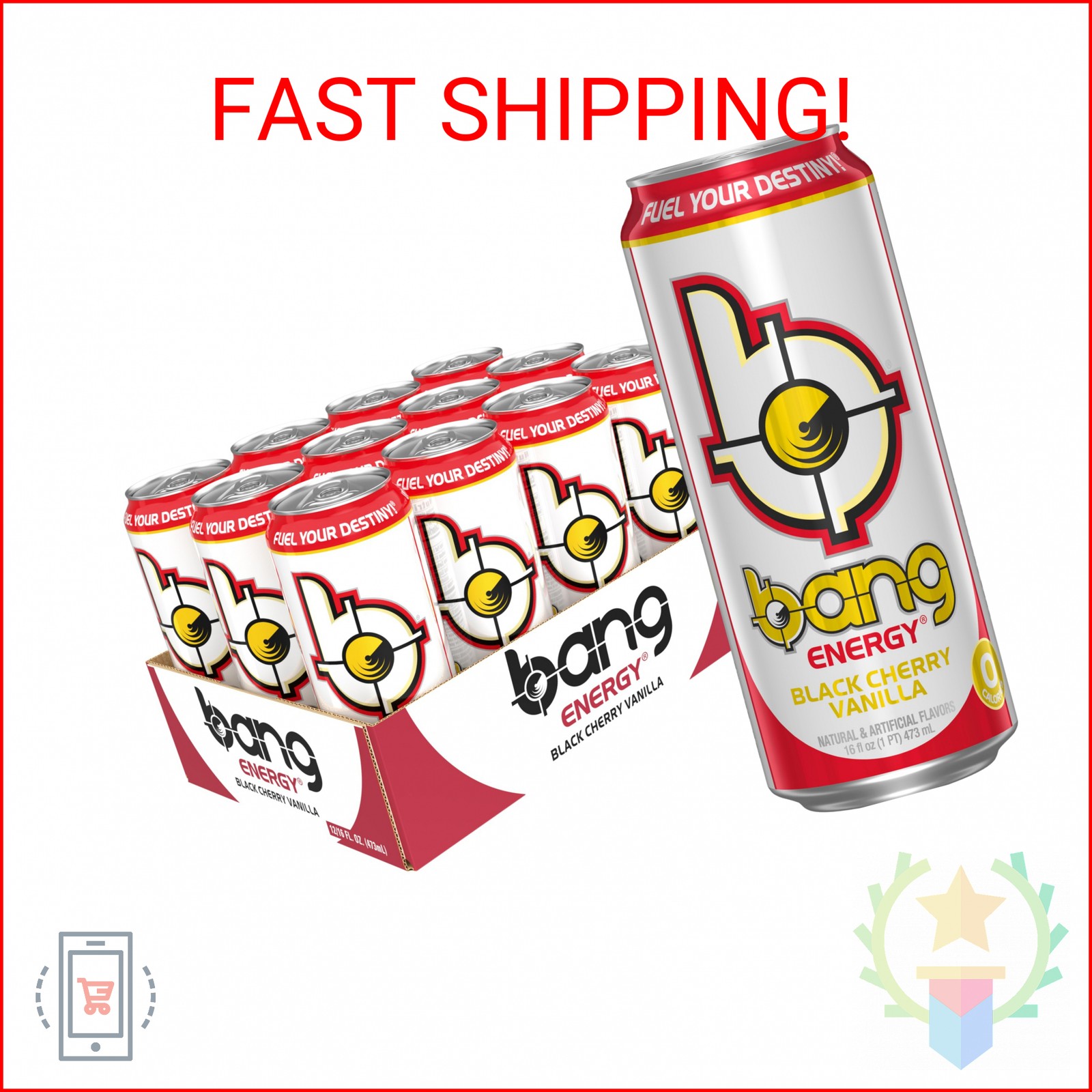 Bang Energy Black Cherry Vanilla, Sugar-Free Energy Drink, 16-Ounce