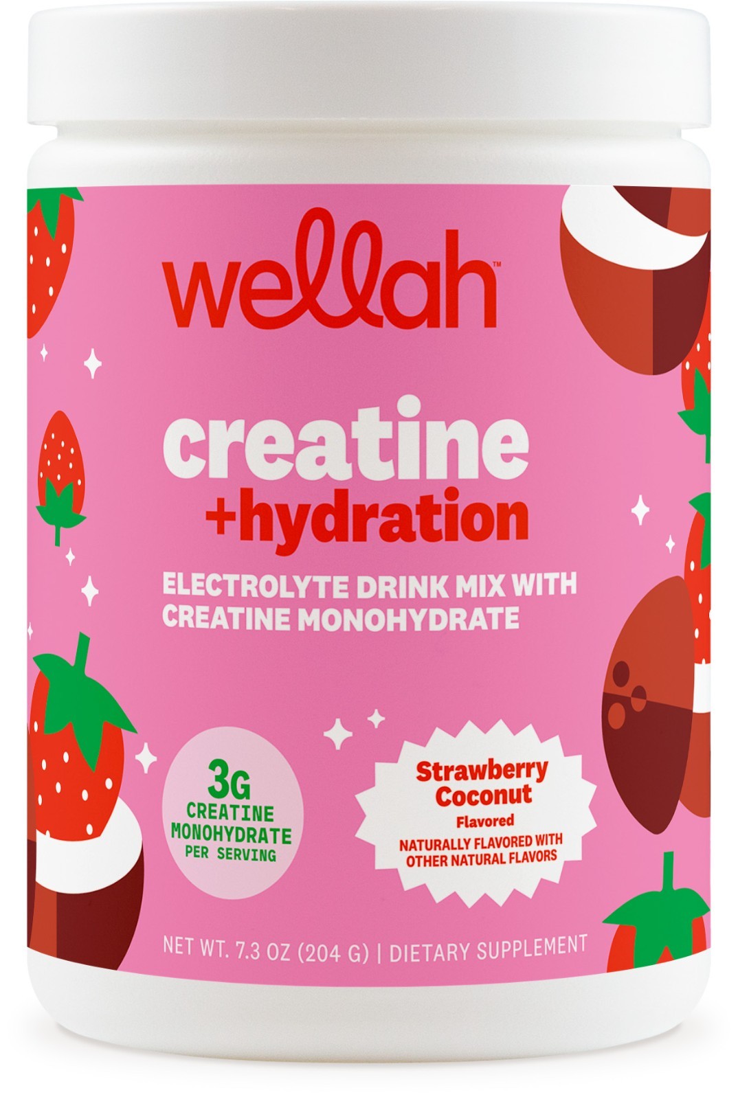 Wellah Creatine + Hydration Powder (Strawberry Coconut) 30 Servings – Drink Mix