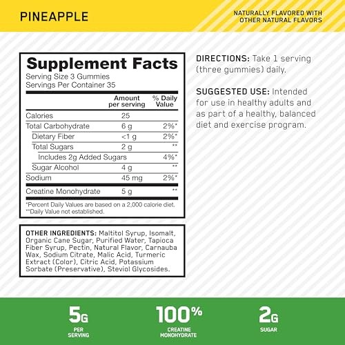 Creatine Monohydrate Gummies Pineapple 105 Count 5g