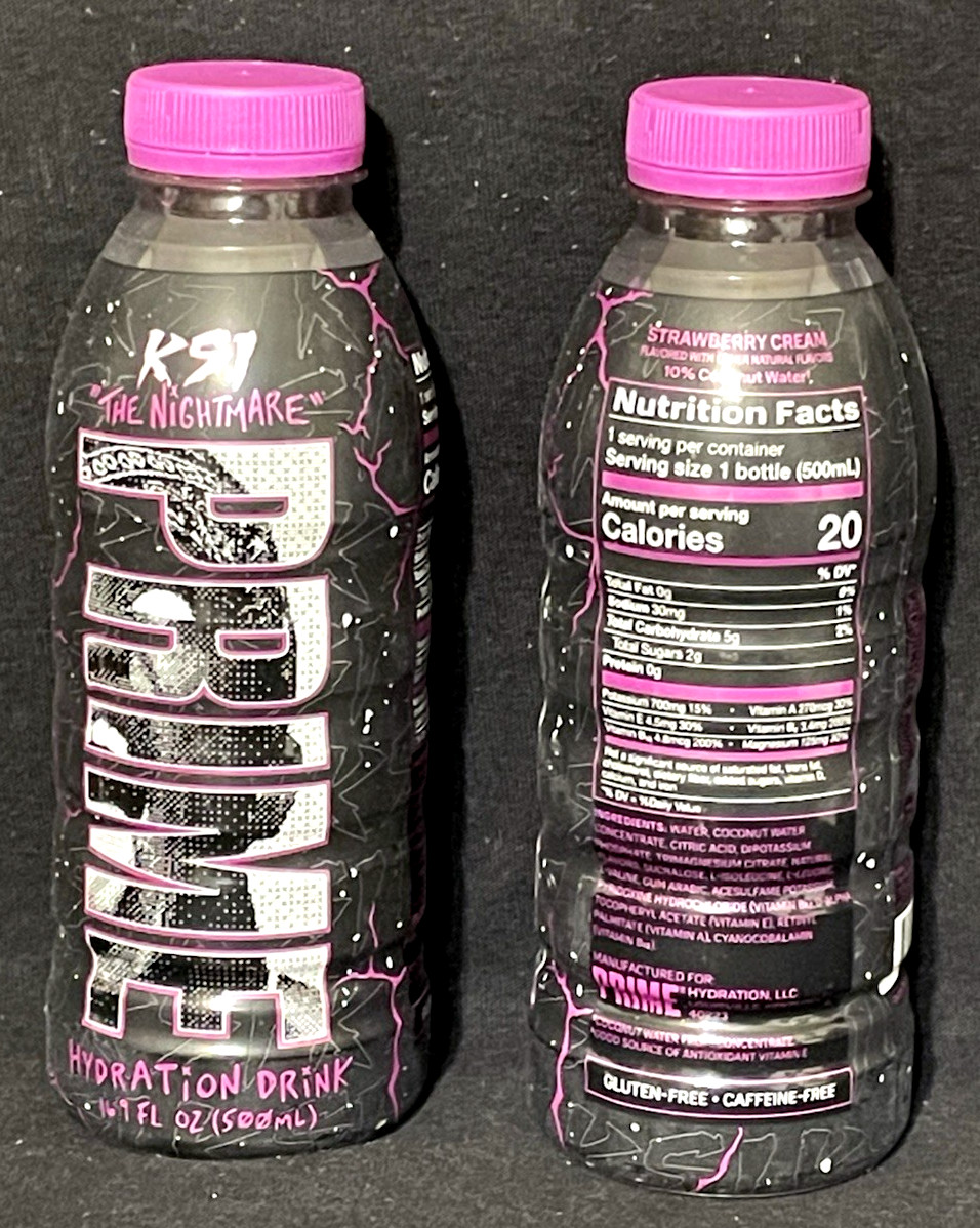 Prime KSI The Nightmare Limited Strawberry Cream Hydration Drink 2 Bottles 16.9