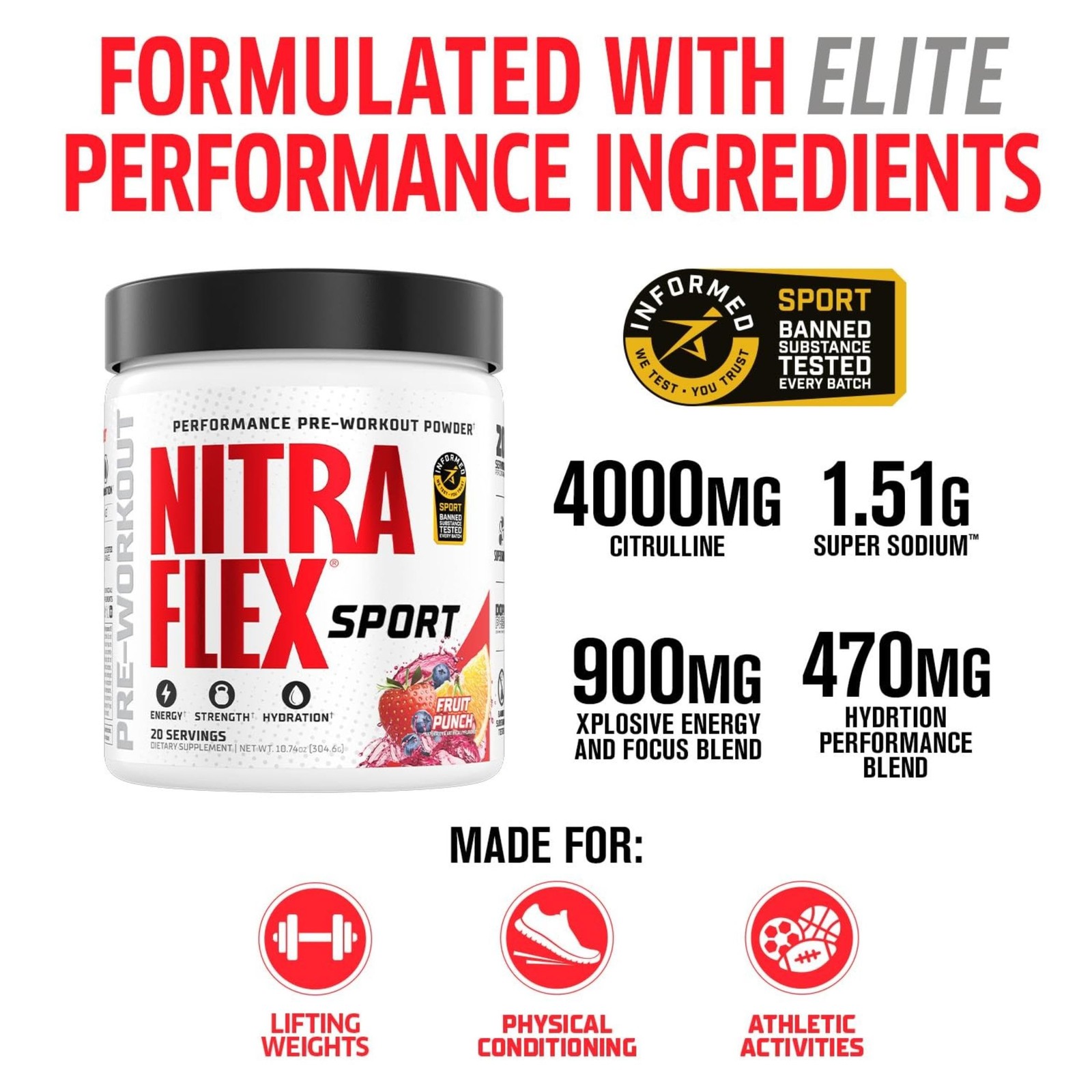 GAT Sport Nitraflex Sport Pre-Workout Fruit Punch 10.74oz