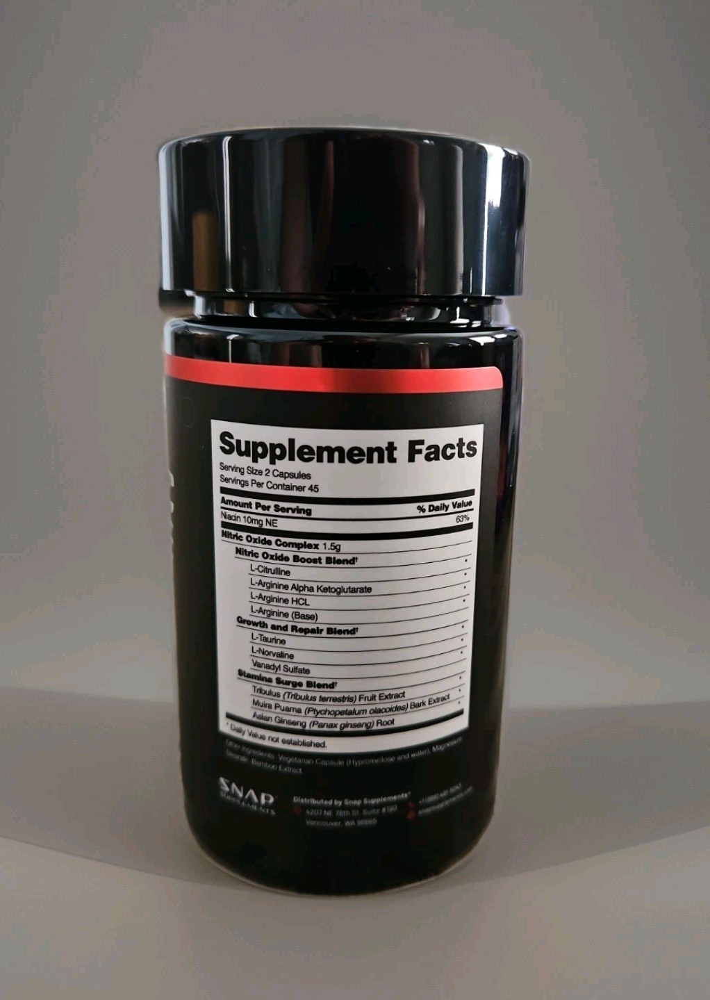 SNAP Nitric Oxide Booster L-Arginine Clean Label Certified 90 Caps Exp 11/28