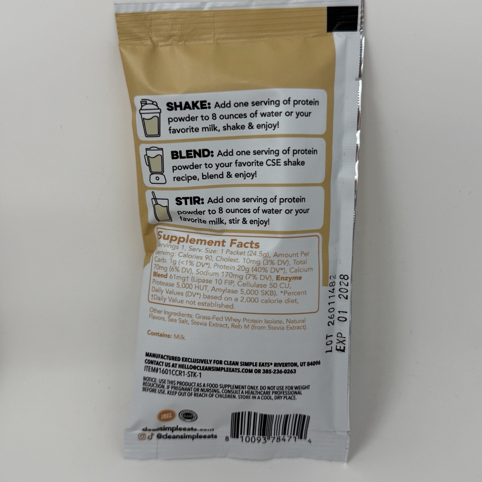 CLEAN SIMPLE EATS Whey Protein Powder Variety of Single Serve 8ct CHOCOLATE