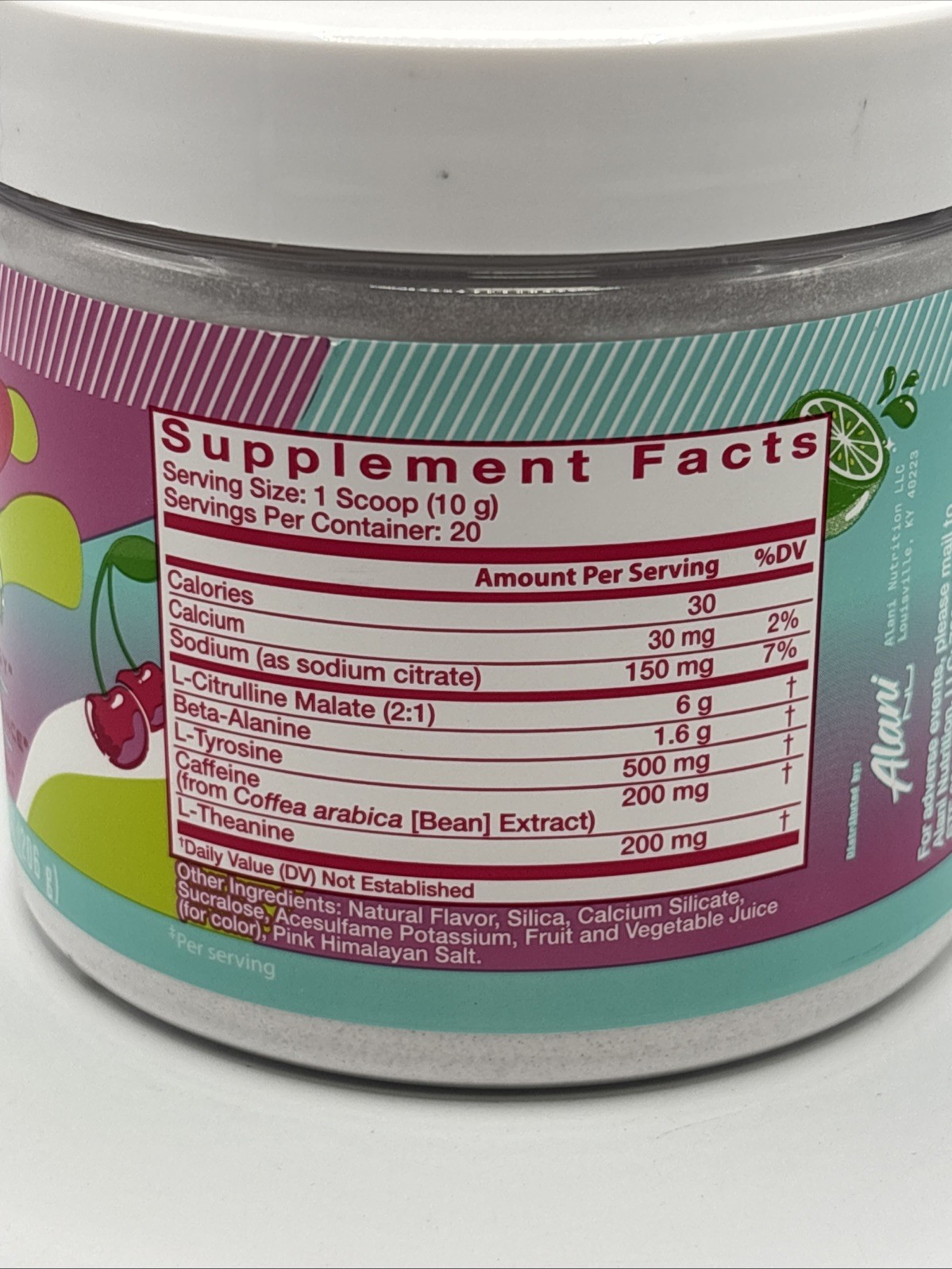 Alani Nu Pre Workout Cherry Twist Powder 20 Servings Energy Pump