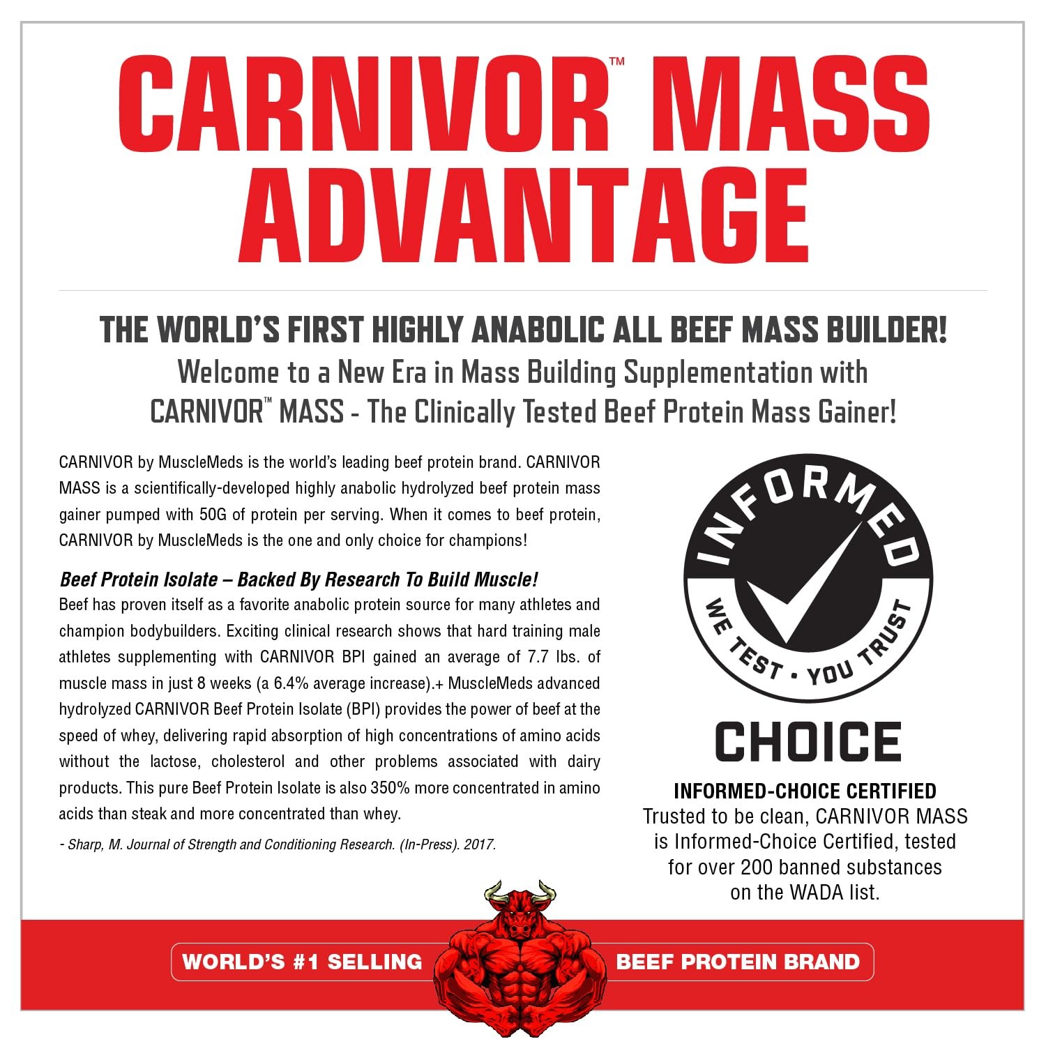 MuscleMeds CARNIVOR Mass Gainer 6 Pound (Pack of 1), Chocolate Peanut Butter