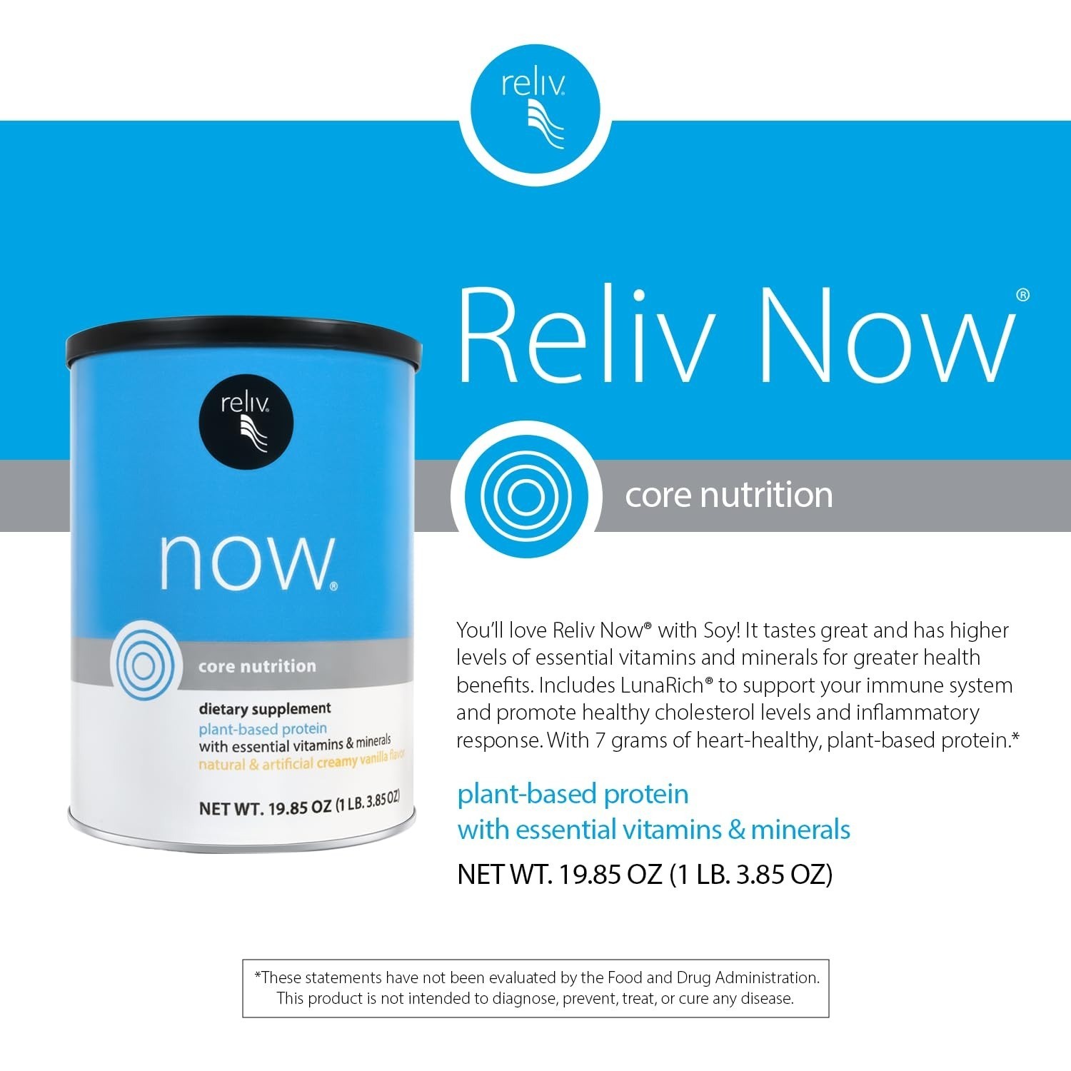 RELIV Now with Soy Protein Shake – Creamy Vanilla – 30 Servings