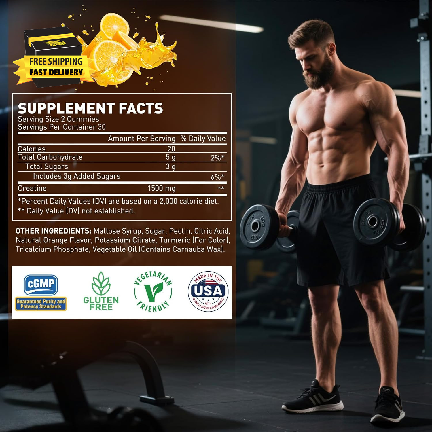 Creatine Gummies, 1500Mg Creatine Monohydrate for Muscle Strength, Endurance, Wo