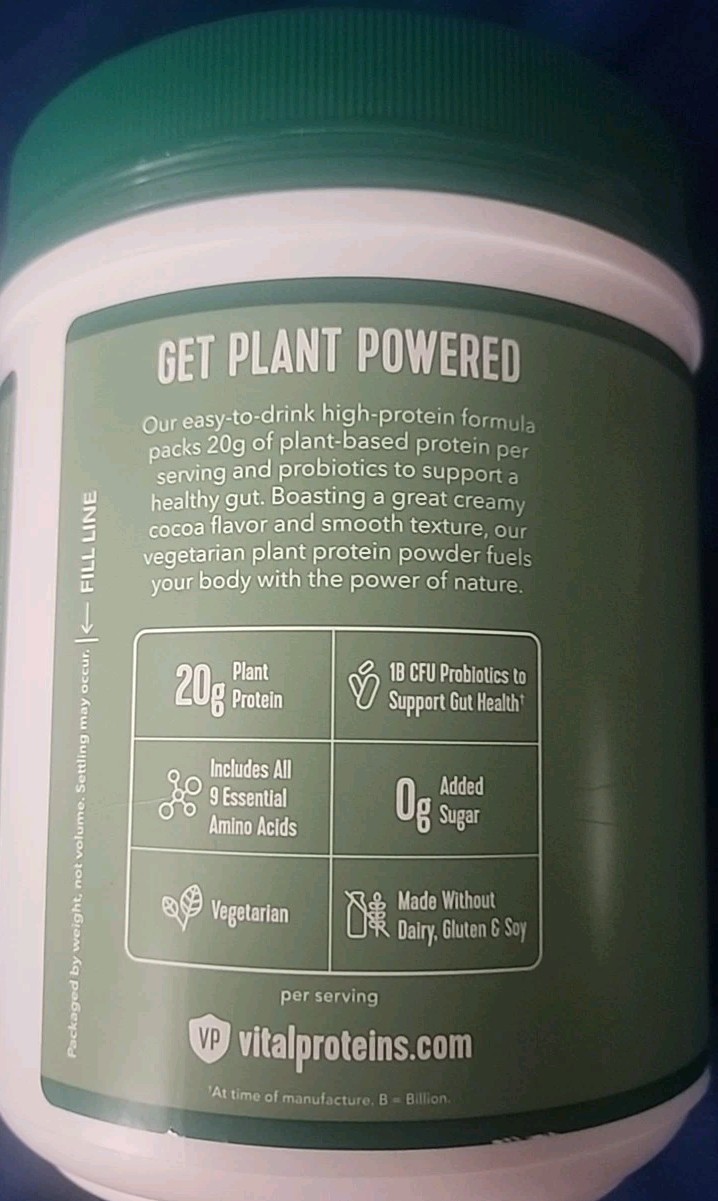 VITAL PROTEINS Plant Protein Powder Chocolate Flavor 15 Oz Exp 3/27
