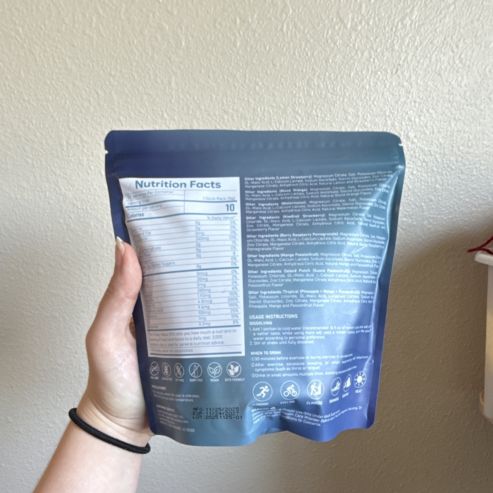 Meisbey Sugar-Free Electrolytes Powder Packets 32 Pack for Sport Hydration