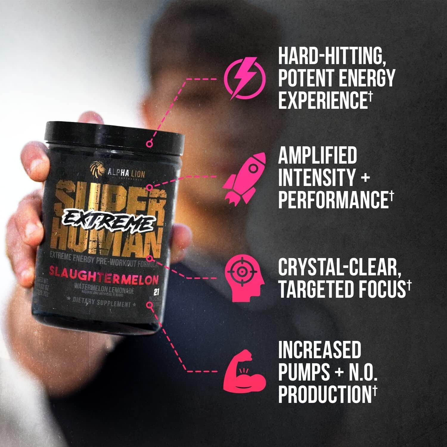 Alpha Lion Superhuman Extreme Pre-Workout Focus Pumps 21 Serving Slaughtermelon