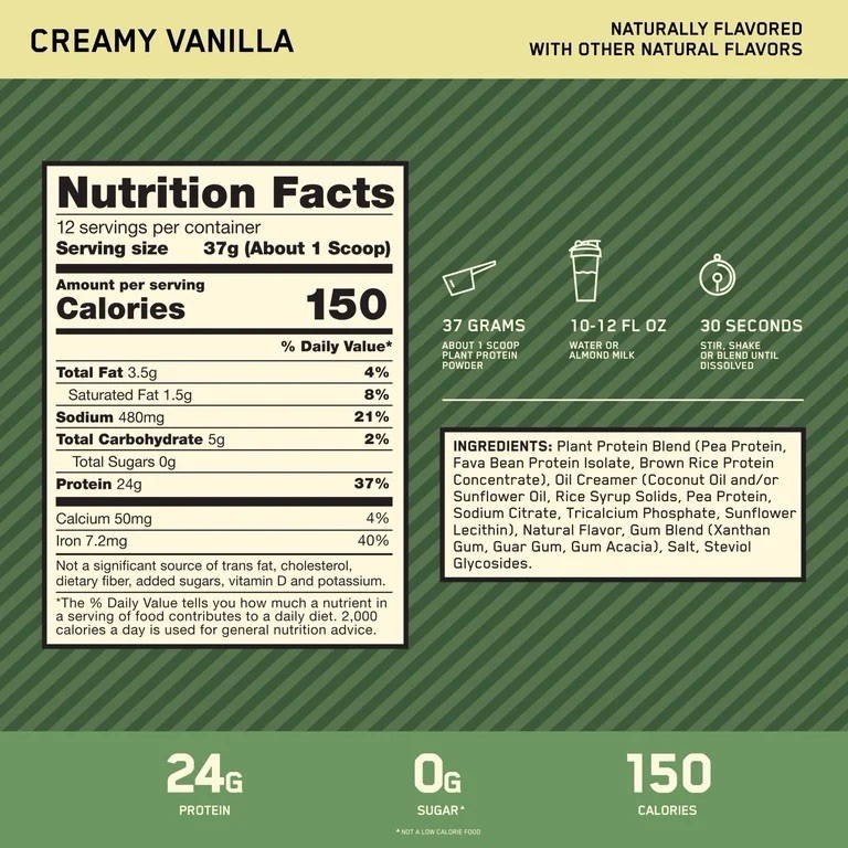 Optimum Nutrition Gold Standard 100% Plant Protein Creamy Vanilla 15.7 oz