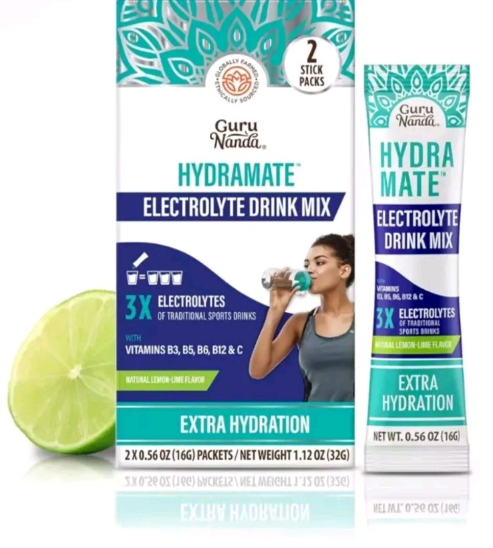 GURU NANDA Hydramate Electrolyte Drink Mix Lemon Lime 3 Boxes NIB